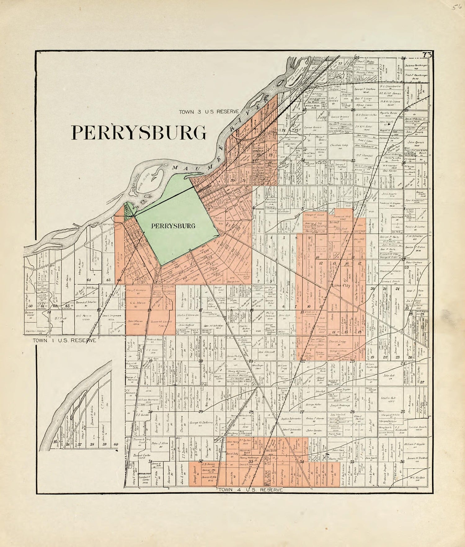 This old map of Perrysburg from an Atlas of Wood County, Ohio from 1912 was created by  Maumee Valley Map Co in 1912