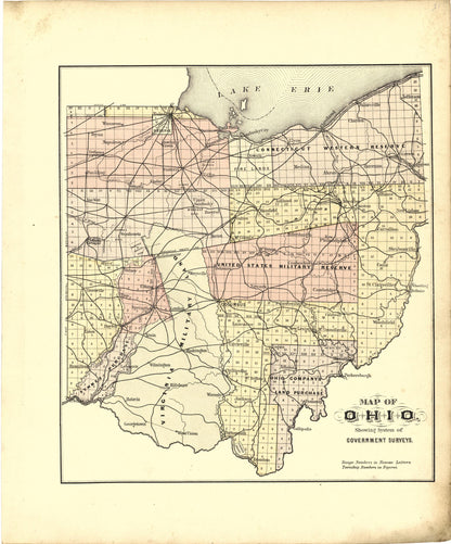 Map of Ohio Showing System of Government Surveys from Atlas of Williams County, Ohio 1894 by Relic Map Company