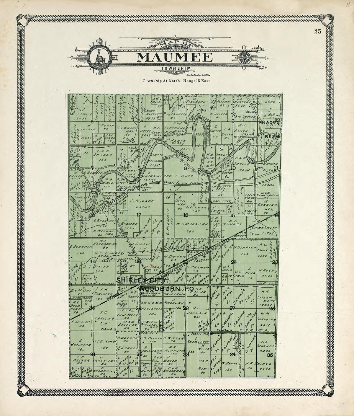 Map of Maumee Township from Plat Book of Allen County, Indiana. 1907 by Relic Map Company