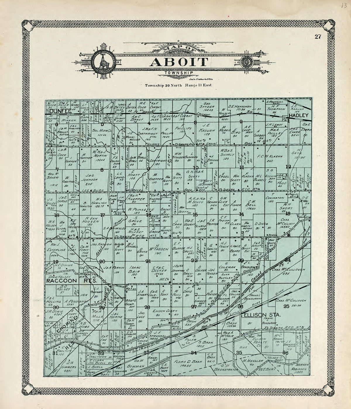 Map of Aboit Township from Plat Book of Allen County, Indiana. 1907 by Relic Map Company