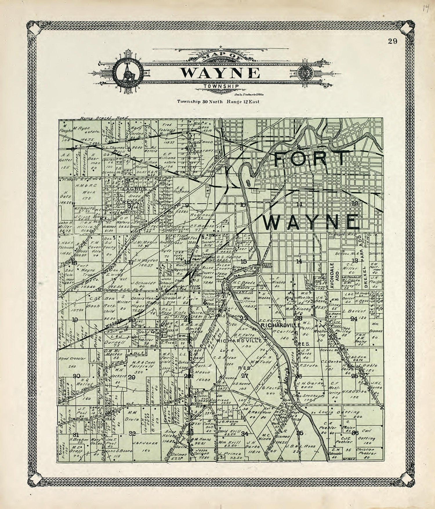 This old map of Map of Wayne Township from Plat Book of Allen County, Indiana. from 1907 was created by  Allen County Map Co in 1907