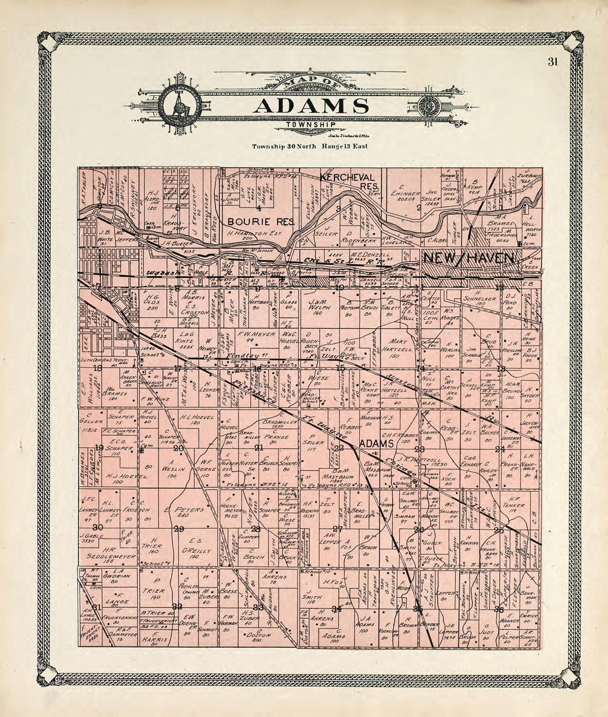 Map of Adams Township from Plat Book of Allen County, Indiana. 1907 by Relic Map Company