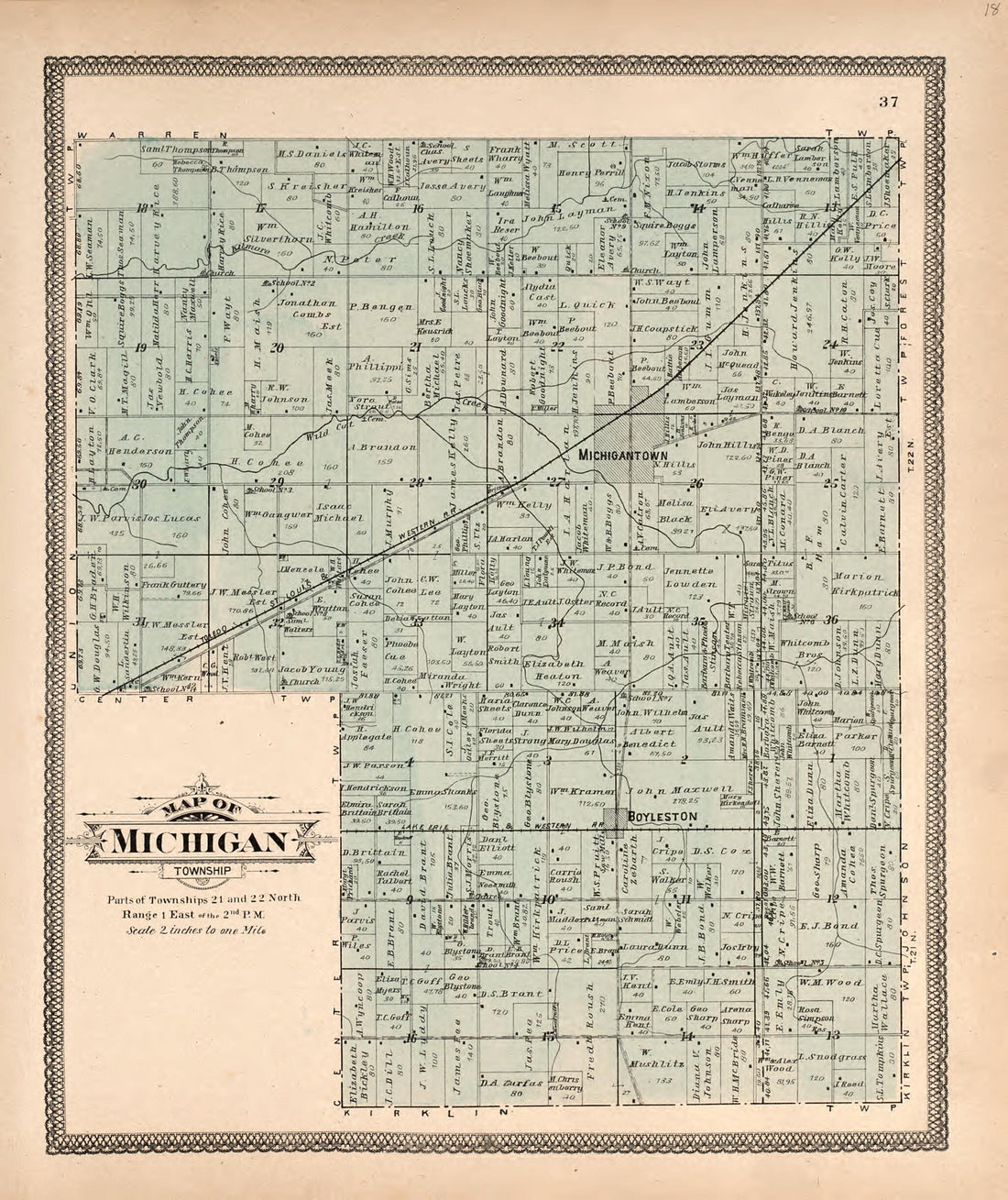 This old map of Map of Michigan Twp. from Twentieth Century Atlas of Clinton County, Indiana from 1903 was created by  Middle-West Publishing Co in 1903