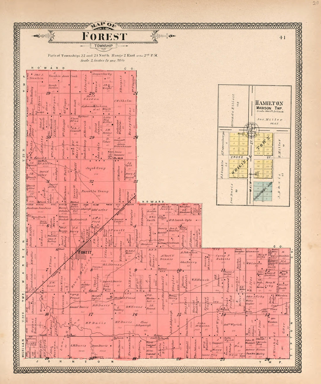 This old map of Map of Forest Twp.; Hamilton, Madison Twp. from Twentieth Century Atlas of Clinton County, Indiana from 1903 was created by  Middle-West Publishing Co in 1903