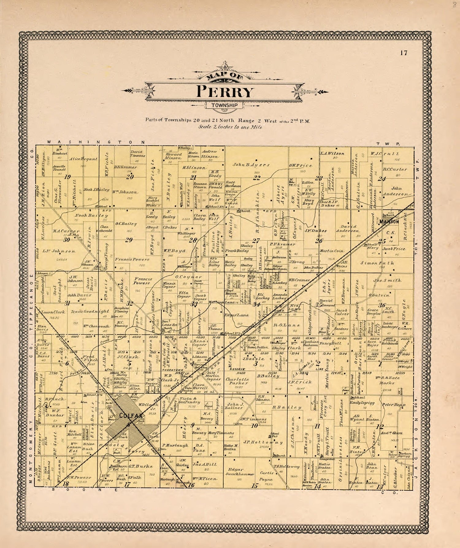 This old map of Map of Perry Township from Twentieth Century Atlas of Clinton County, Indiana from 1903 was created by  Middle-West Publishing Co in 1903