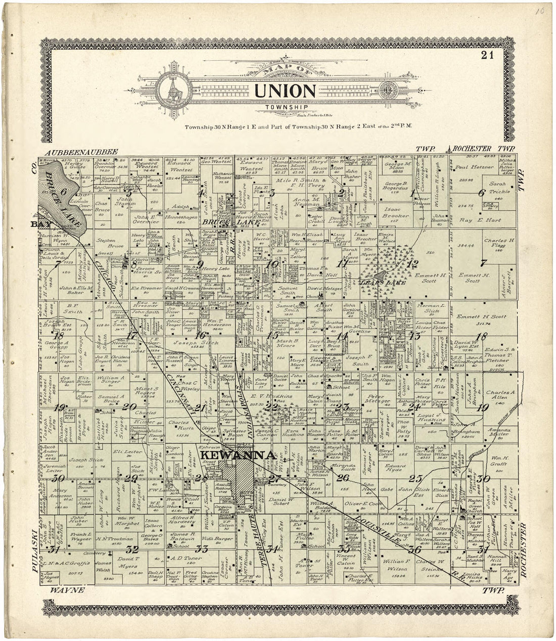 This old map of Map of Union Township from Standard Atlas of Fulton County, Indiana from 1907 was created by  Geo. A. Ogle &amp; Co in 1907