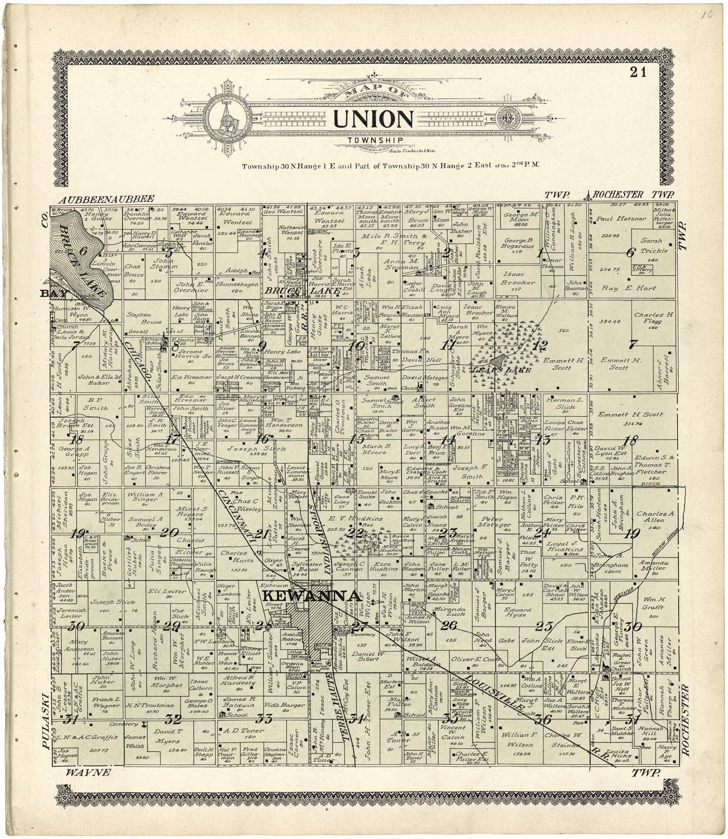 This old map of Map of Union Township from Standard Atlas of Fulton County, Indiana from 1907 was created by  Geo. A. Ogle &amp; Co in 1907
