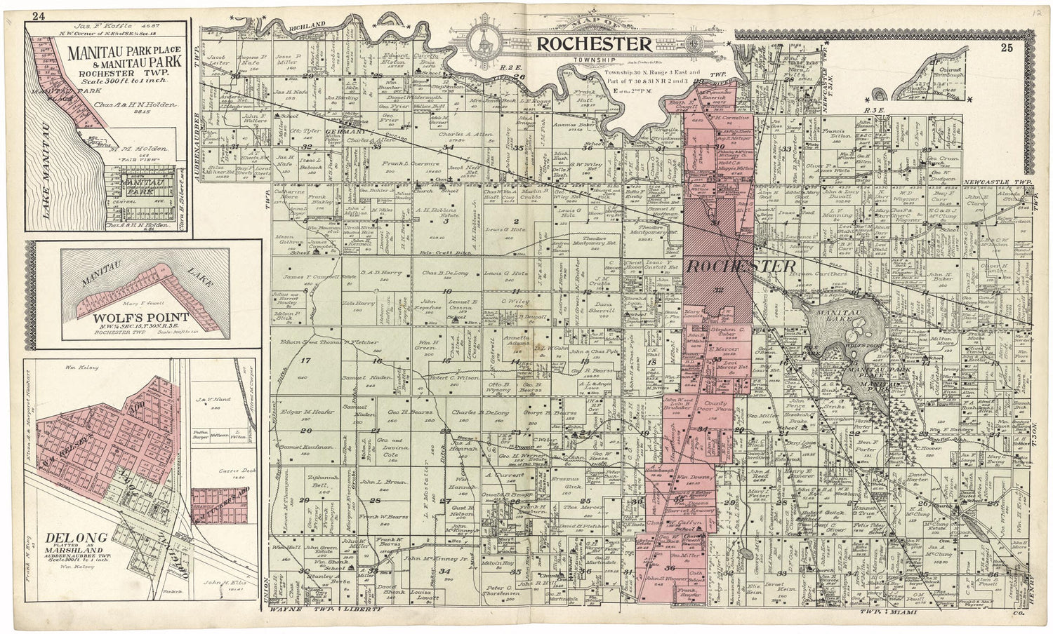 This old map of Map of Rochester Township from Standard Atlas of Fulton County, Indiana from 1907 was created by  Geo. A. Ogle &amp; Co in 1907