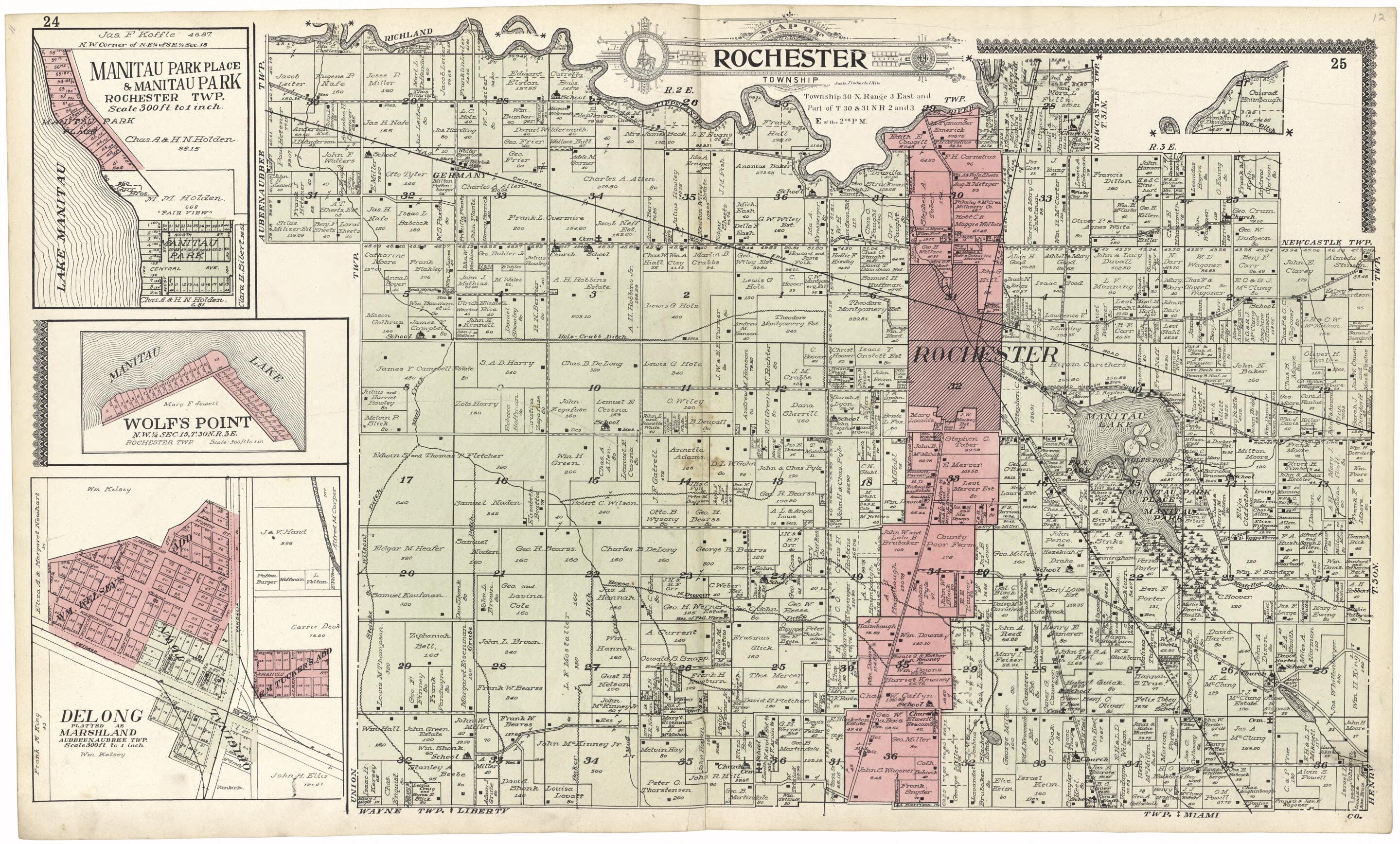 This old map of Map of Rochester Township from Standard Atlas of Fulton County, Indiana from 1907 was created by  Geo. A. Ogle &amp; Co in 1907