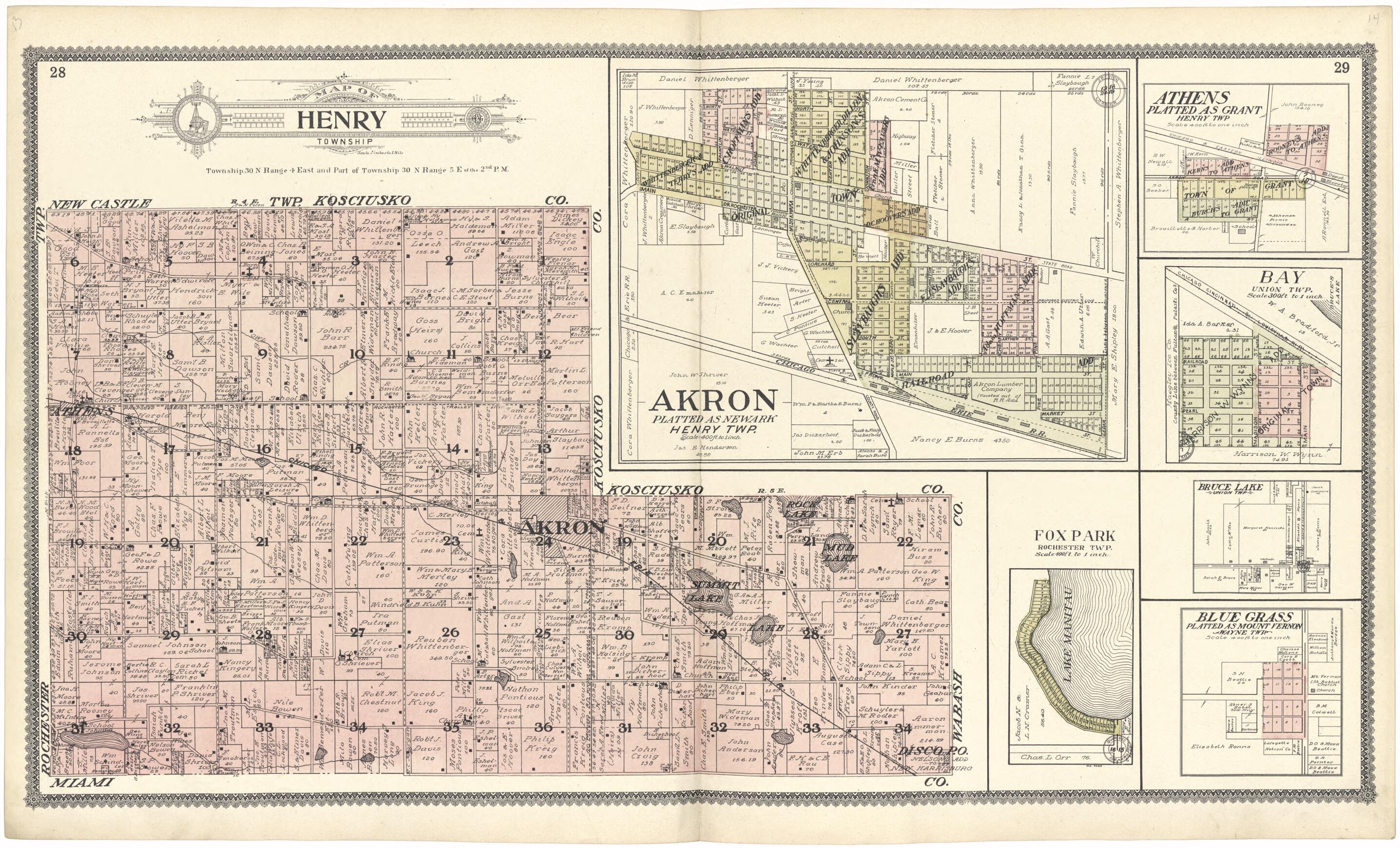 This old map of Map of Henry Township from Standard Atlas of Fulton County, Indiana from 1907 was created by  Geo. A. Ogle &amp; Co in 1907