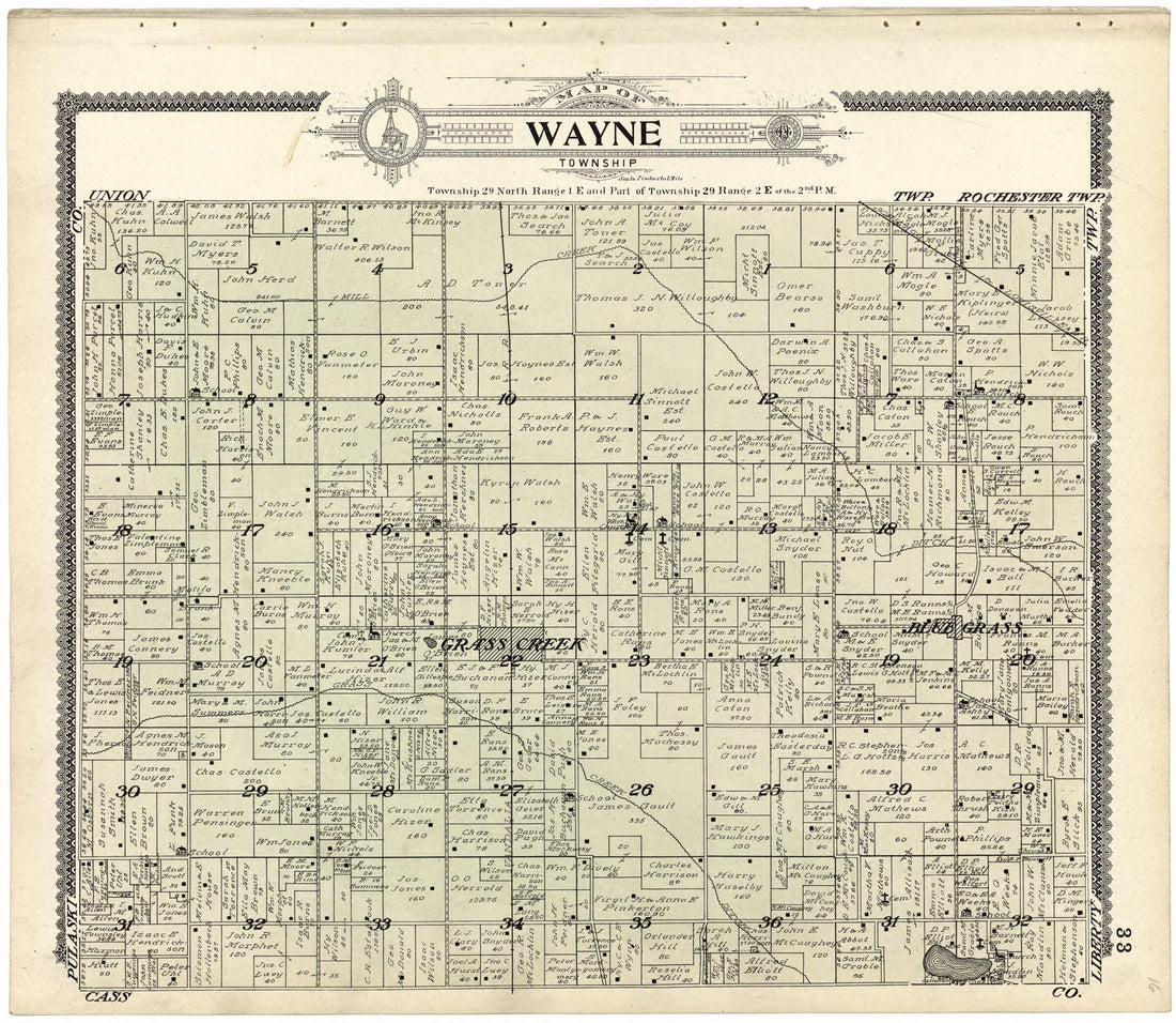 This old map of Map of Wayne Township from Standard Atlas of Fulton County, Indiana from 1907 was created by  Geo. A. Ogle &amp; Co in 1907