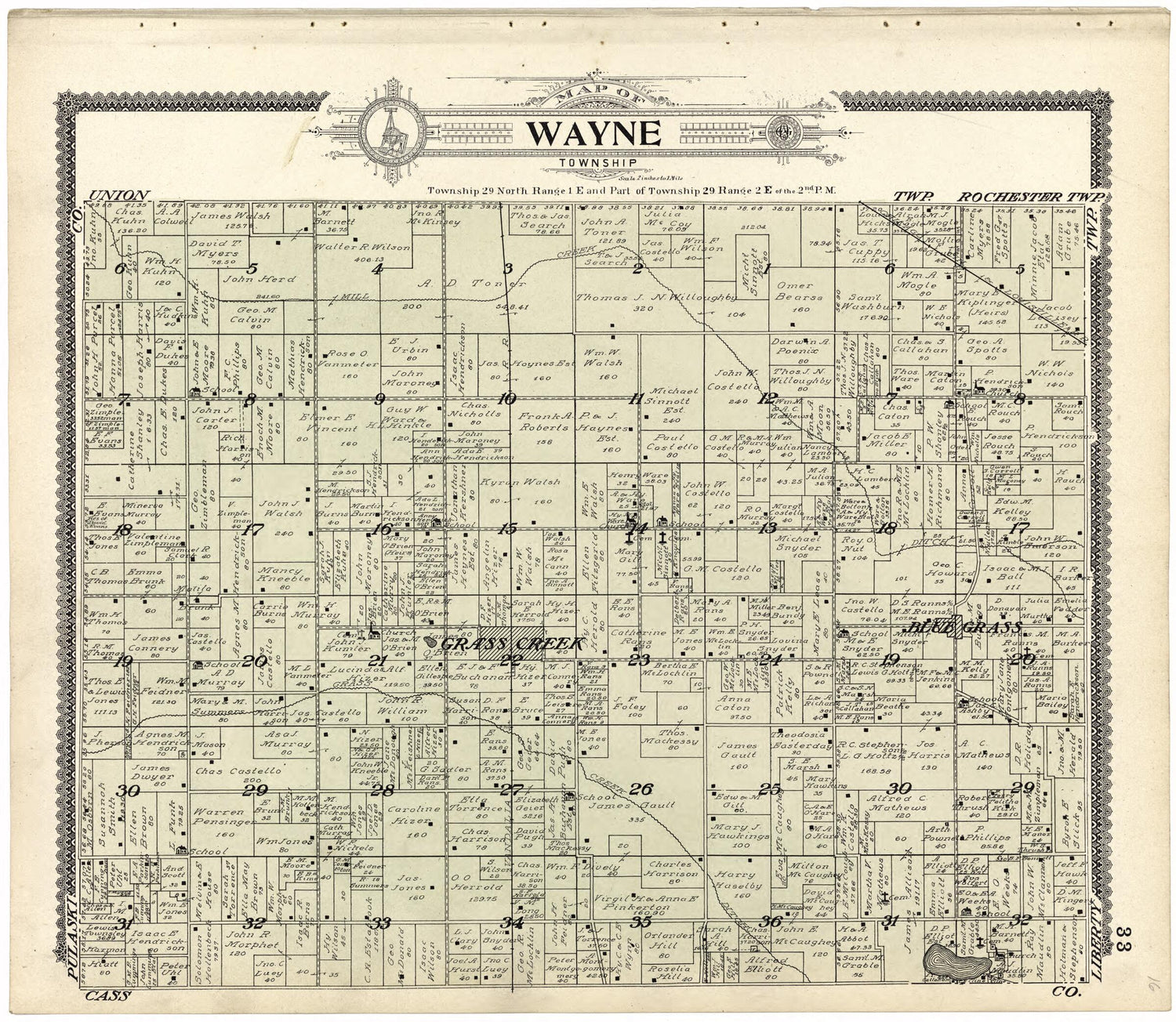 This old map of Map of Wayne Township from Standard Atlas of Fulton County, Indiana from 1907 was created by  Geo. A. Ogle &amp; Co in 1907
