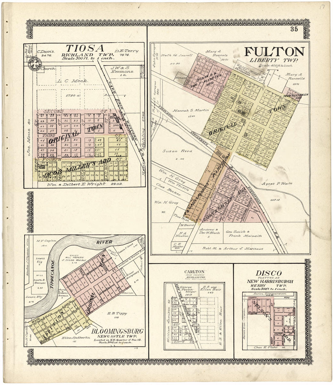 This old map of Fulton; Tiosa from Standard Atlas of Fulton County, Indiana from 1907 was created by  Geo. A. Ogle &amp; Co in 1907