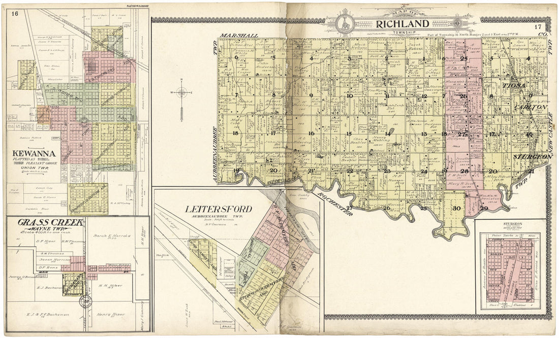 This old map of Map of Richland Township from Standard Atlas of Fulton County, Indiana from 1907 was created by  Geo. A. Ogle &amp; Co in 1907