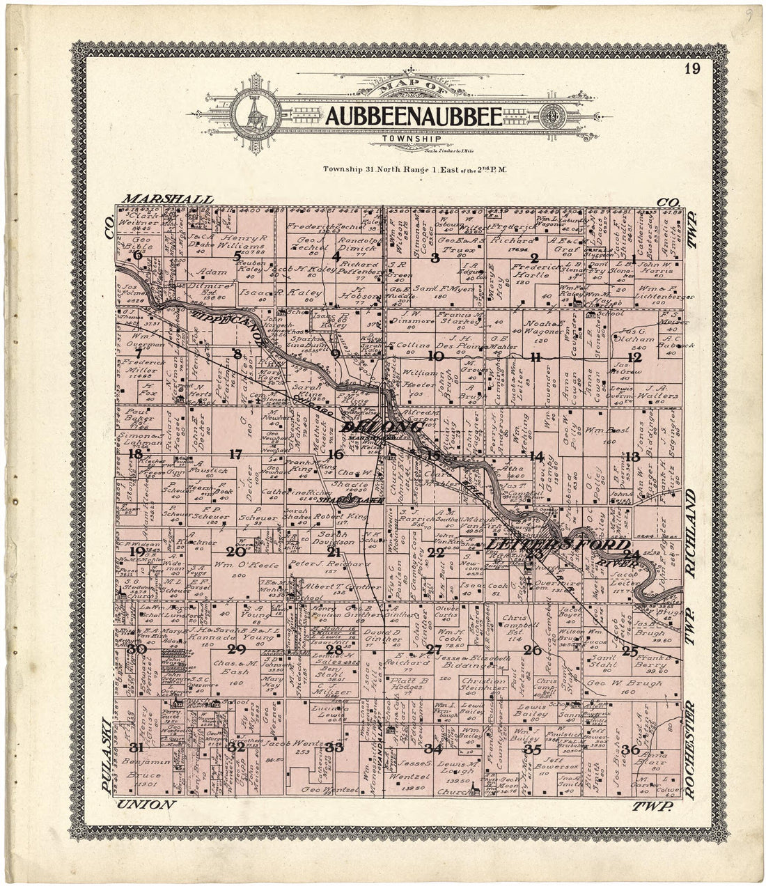 This old map of Map of Aubbeenaubbee Township from Standard Atlas of Fulton County, Indiana from 1907 was created by  Geo. A. Ogle &amp; Co in 1907