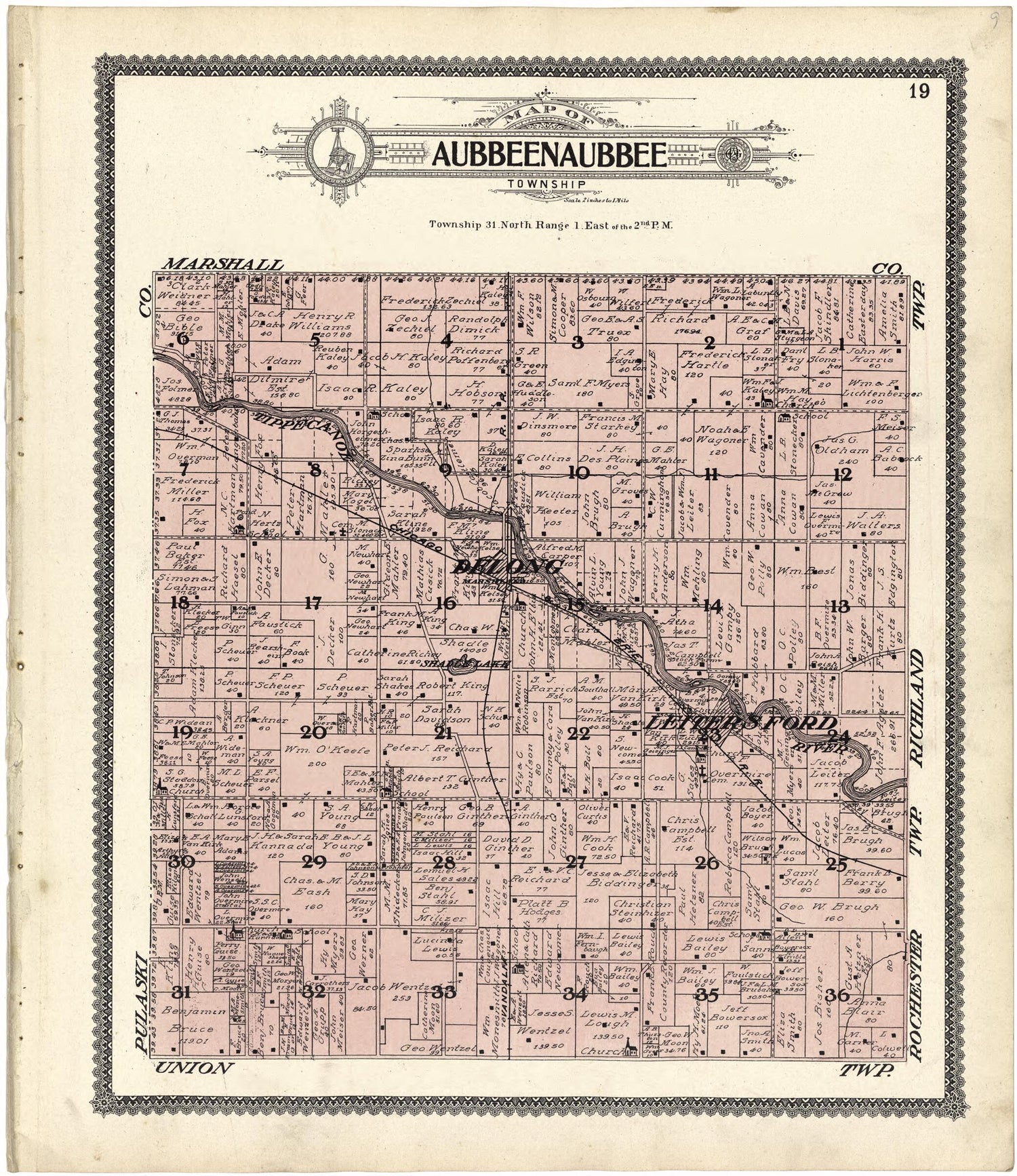 This old map of Map of Aubbeenaubbee Township from Standard Atlas of Fulton County, Indiana from 1907 was created by  Geo. A. Ogle &amp; Co in 1907