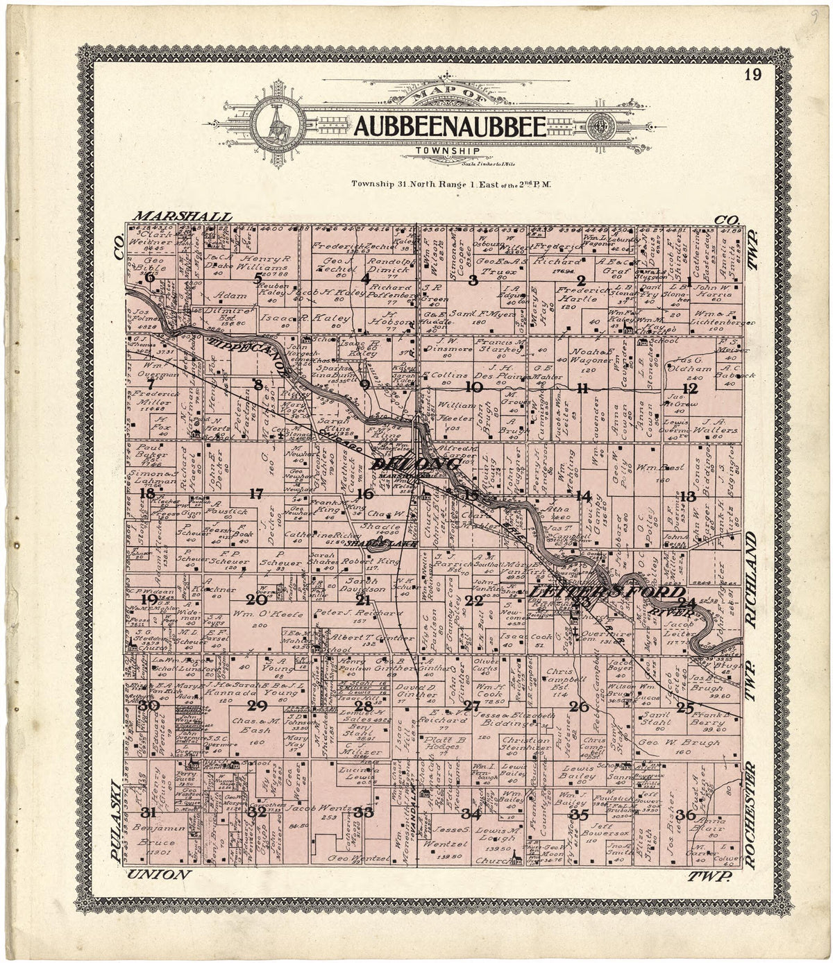 Map of Aubbeenaubbee Township from Standard Atlas of Fulton County, Indiana 1907 by Relic Map Company