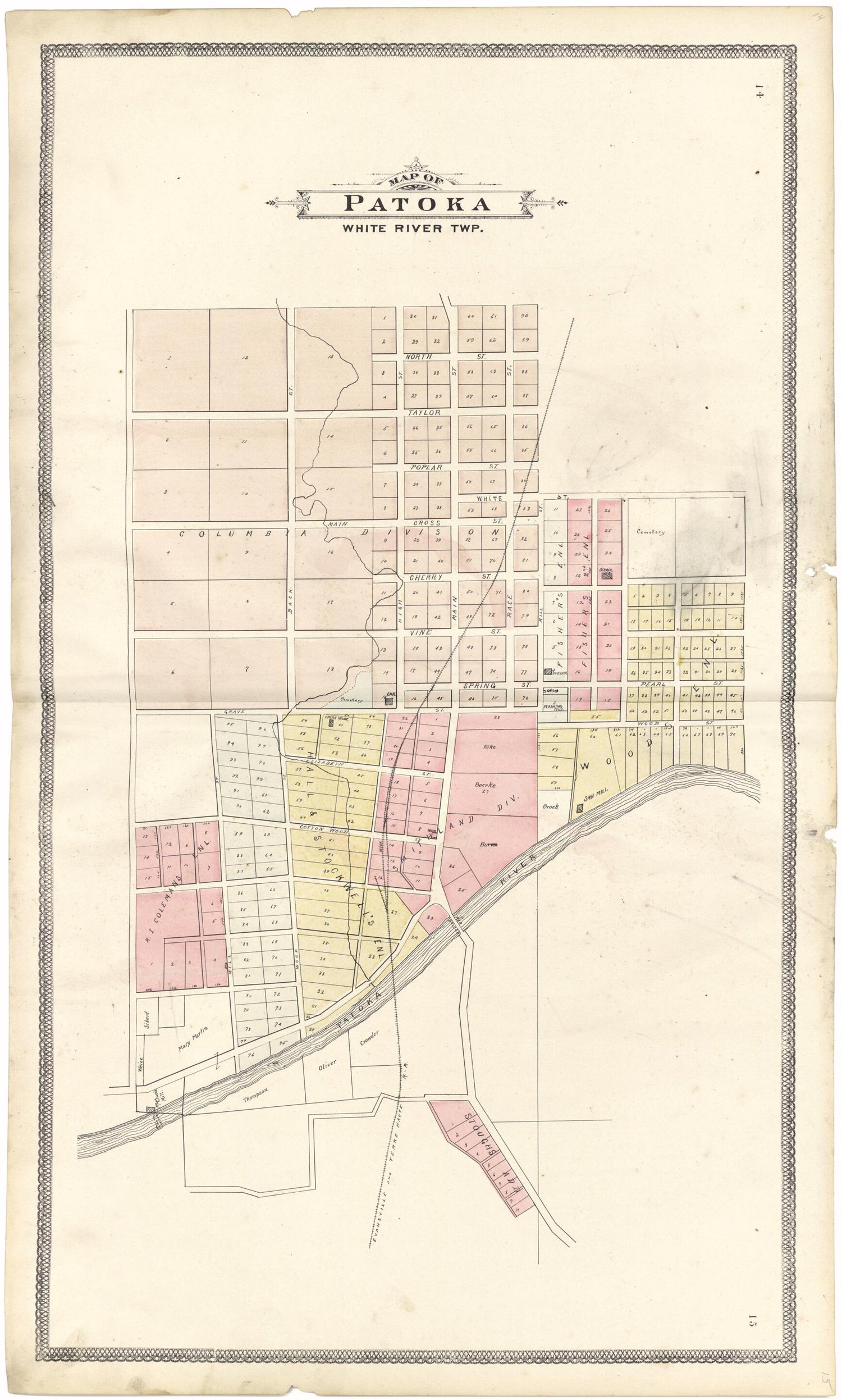 This old map of Map of Patoka from Atlas of Gibson County from 1899 was created by S. Wangersheim in 1899