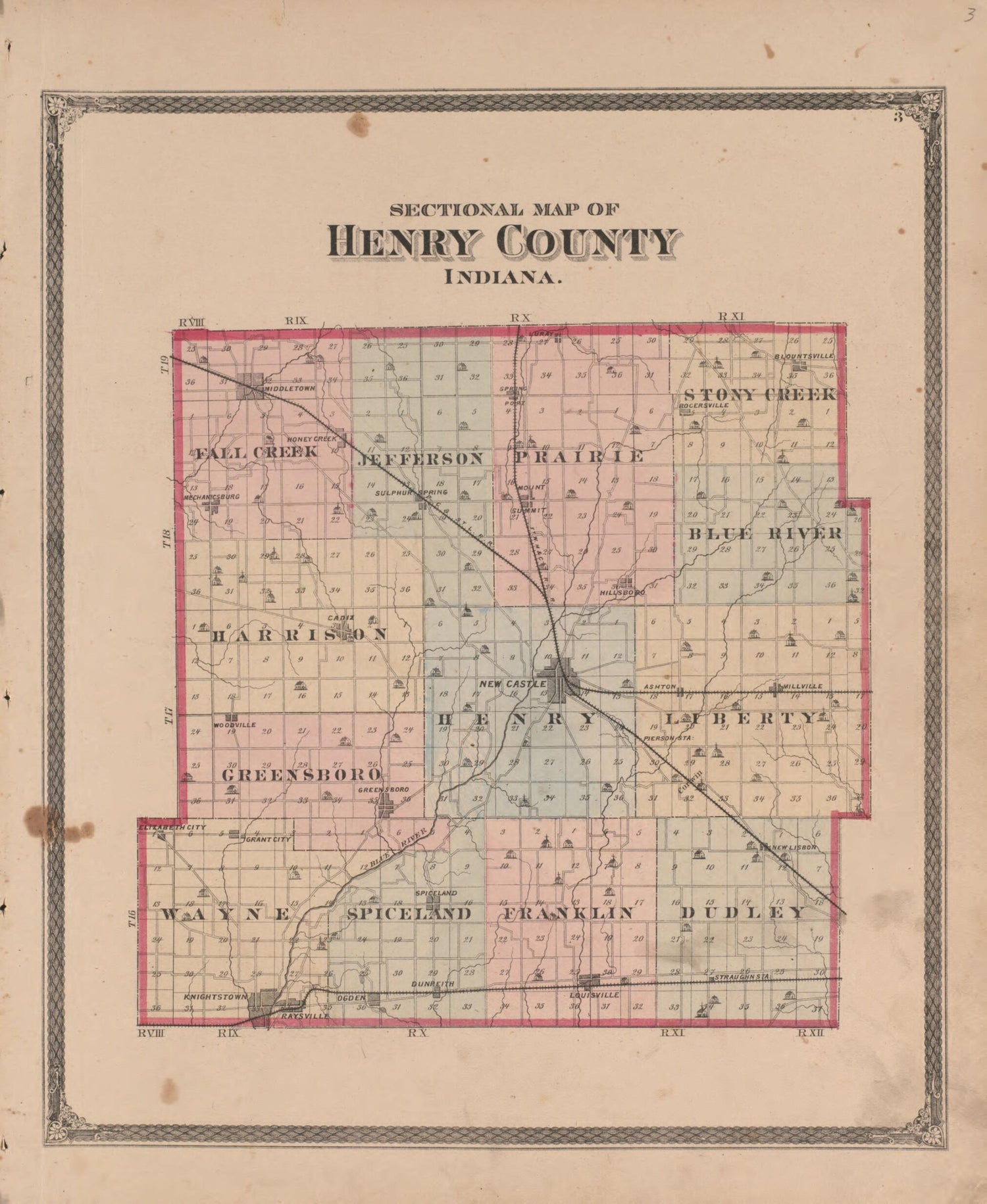 Sectional Map of Henry County, Indiana from Illustrated Historical