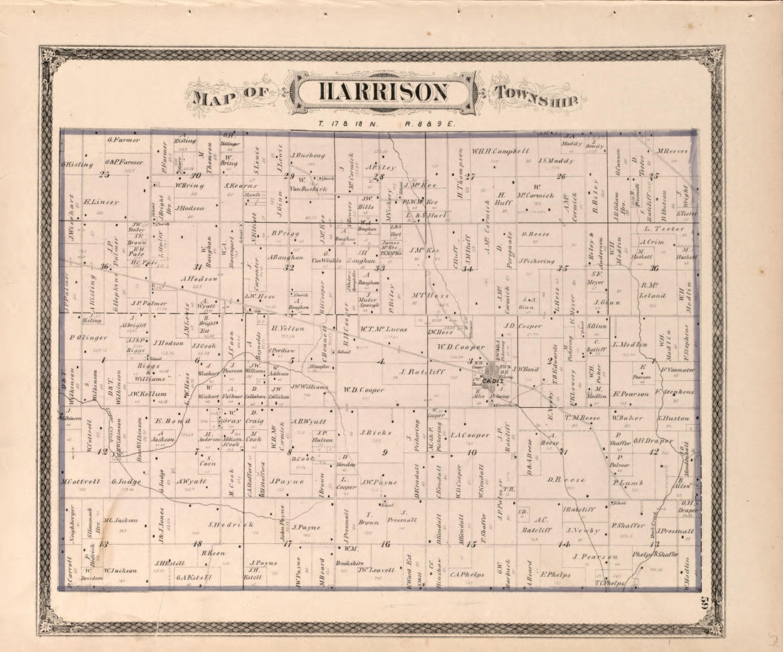 This old map of Harrison Township from Illustrated Historical Atlas of Henry County, Indiana from 1875 was created by Belden &amp; Company Higgins in 1875
