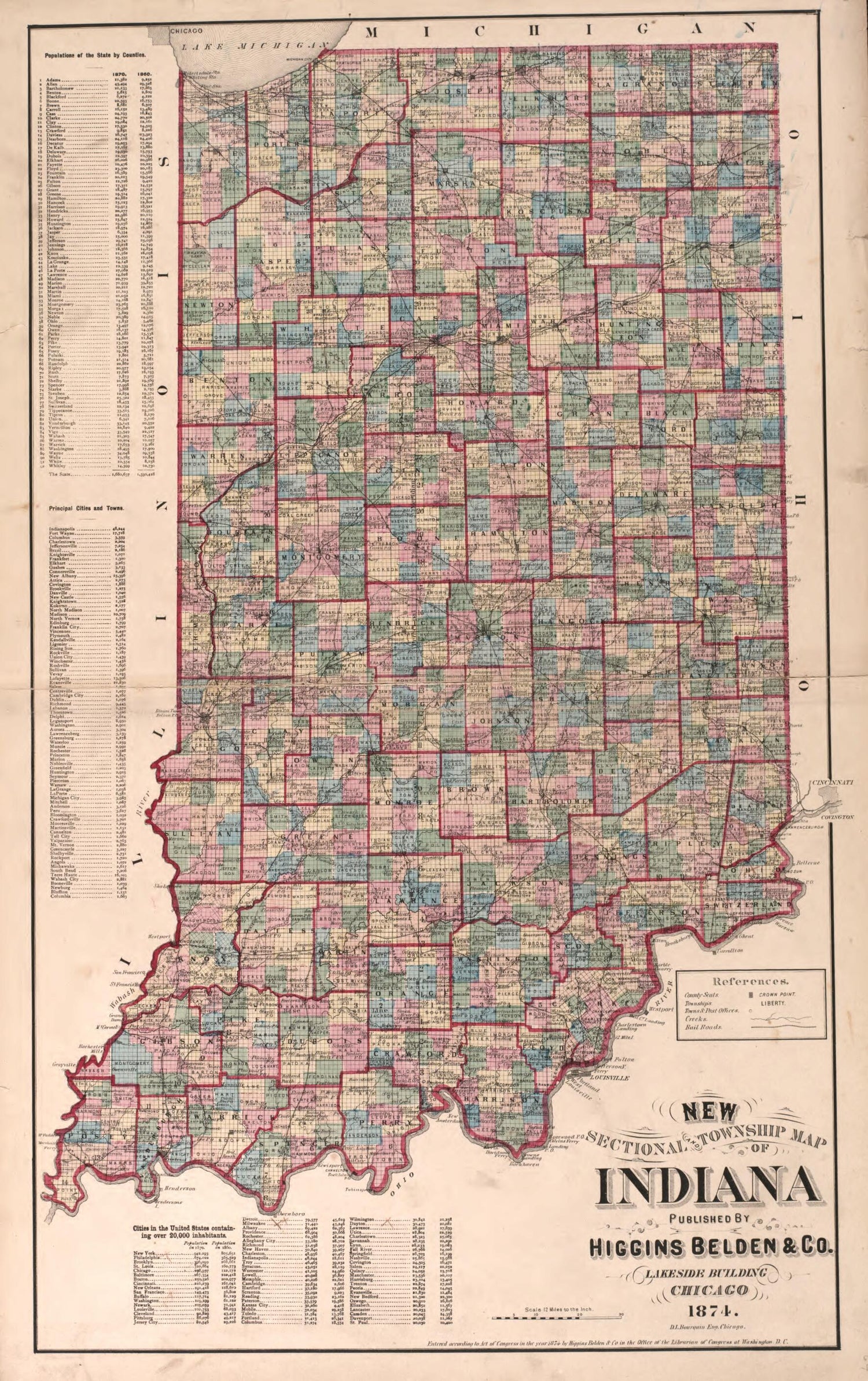 This old map of Indiana from Illustrated Historical Atlas of Henry County, Indiana from 1875 was created by Belden &amp; Company Higgins in 1875