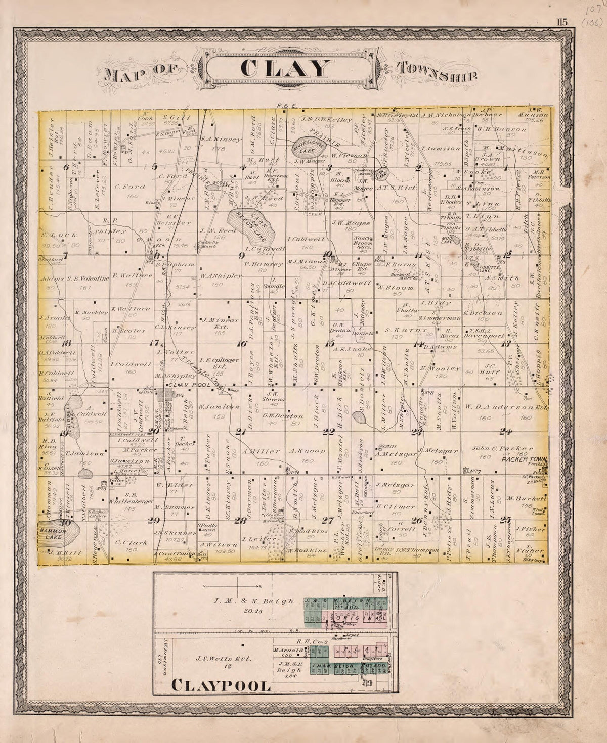 Clay Township from New Historical Atlas of Kosciusko Co., Indiana : 1879 by Relic Map Company