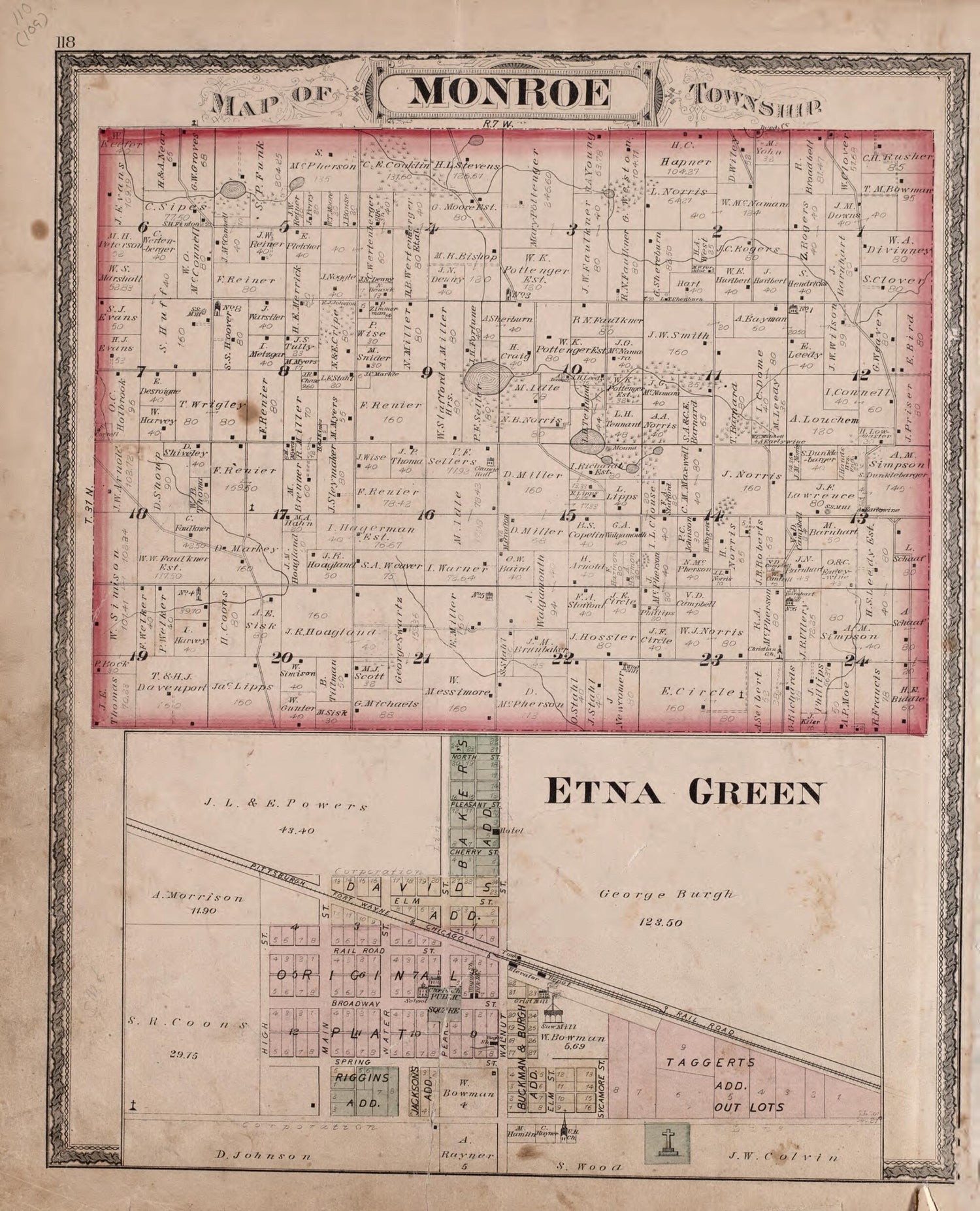 This old map of Monroe Township and Etna Green Region from New Historical Atlas of Kosciusko Co., Indiana : from 1879 was created by  Kingman Brothers in 1879