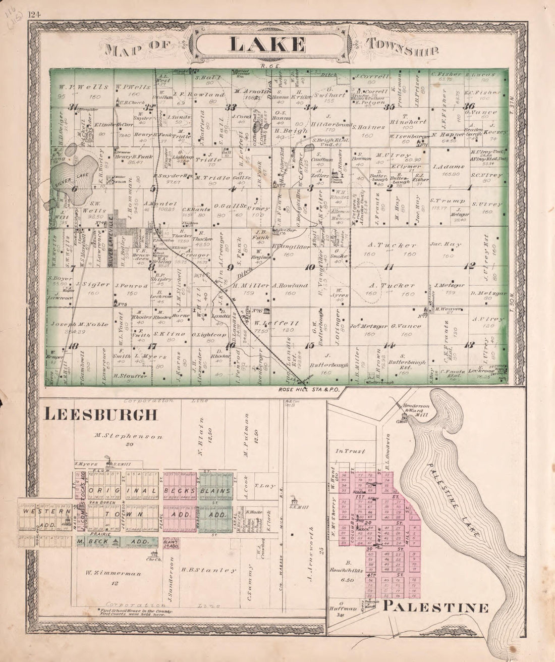 This old map of Lake, Leesburgh, &amp; Palestine from New Historical Atlas of Kosciusko Co., Indiana : from 1879 was created by  Kingman Brothers in 1879
