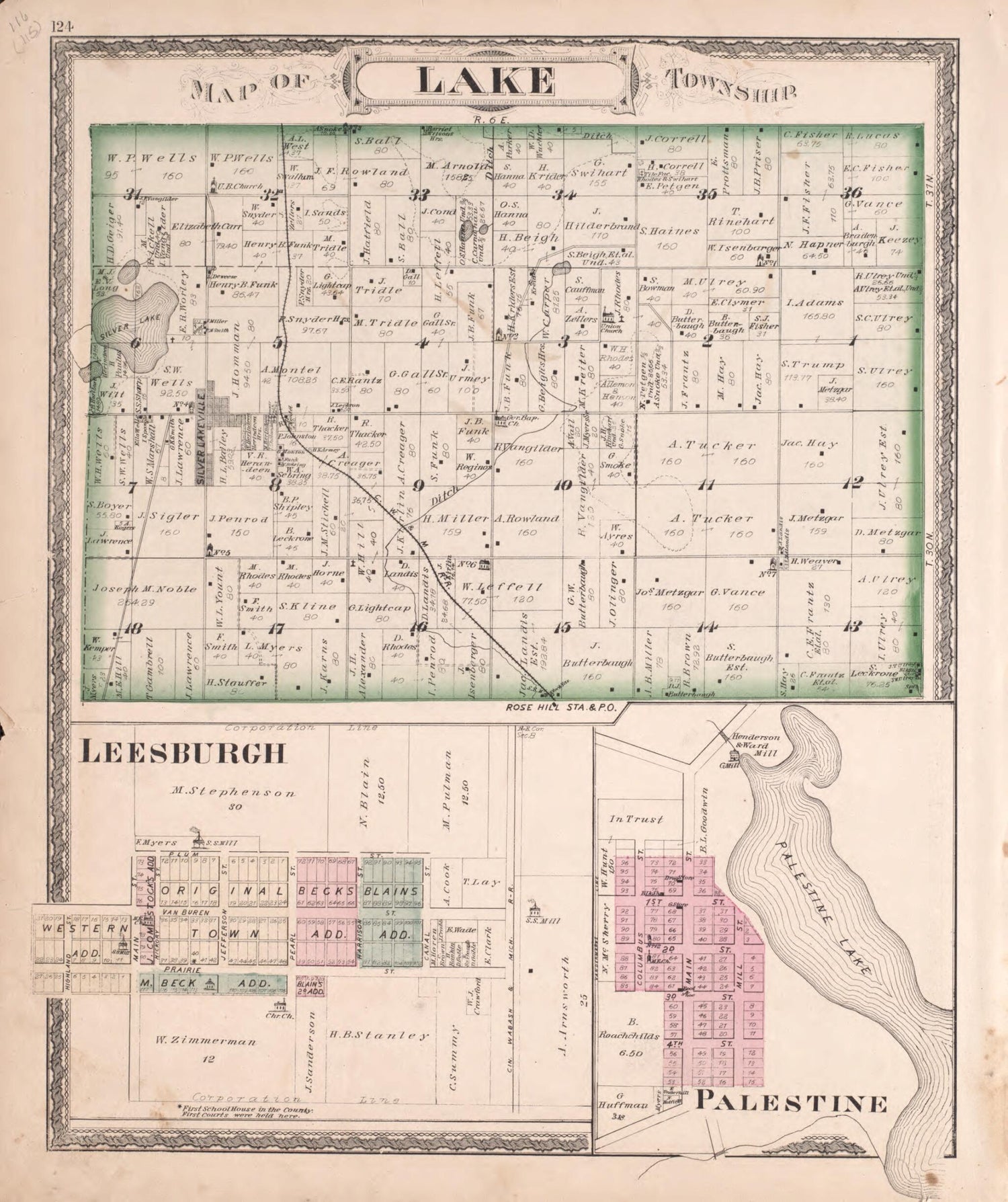 This old map of Lake, Leesburgh, &amp; Palestine from New Historical Atlas of Kosciusko Co., Indiana : from 1879 was created by  Kingman Brothers in 1879