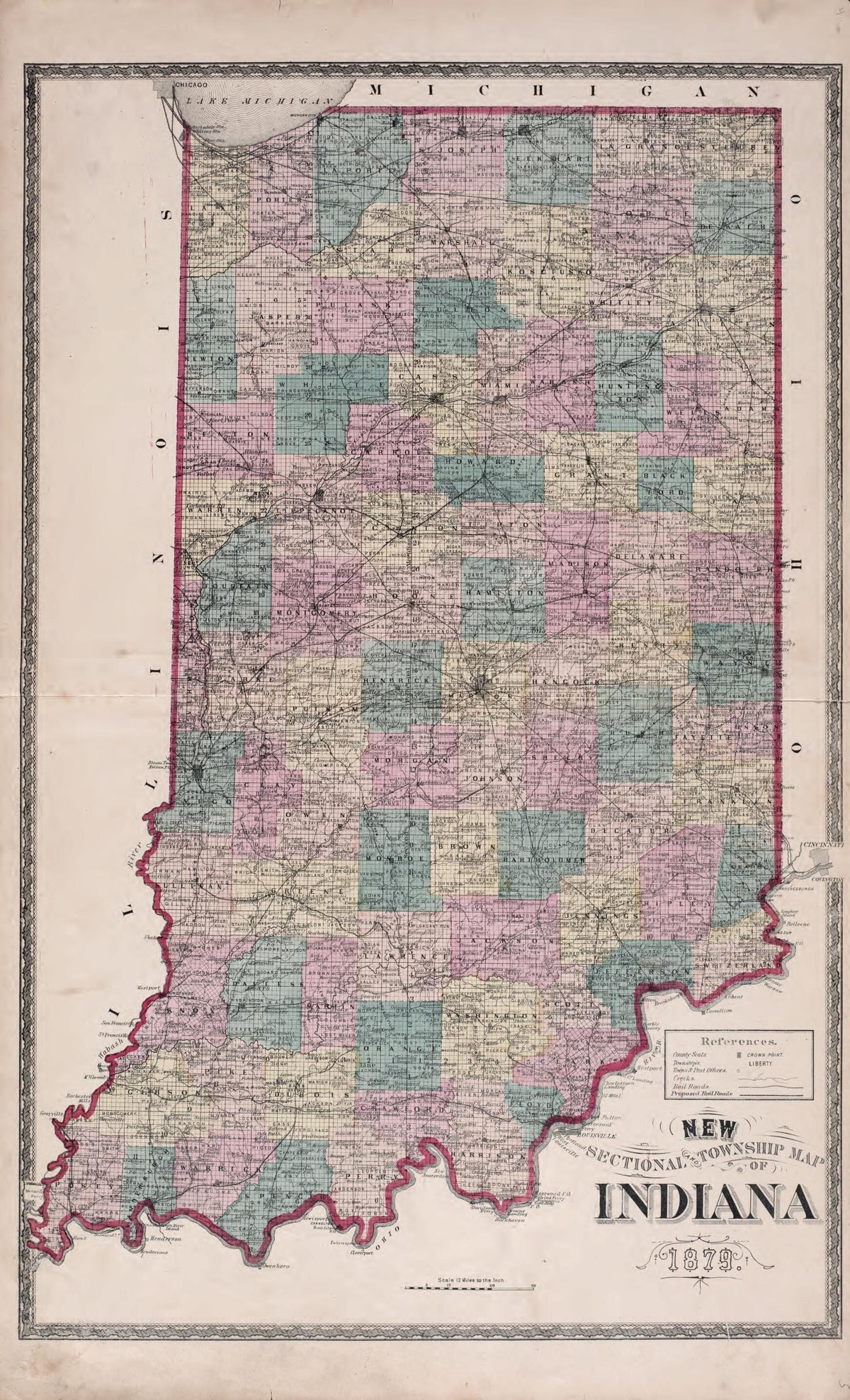 Sectional &amp; Township Map of Indiana from New Historical Atlas of Kosciusko Co., Indiana : 1879 by Relic Map Company