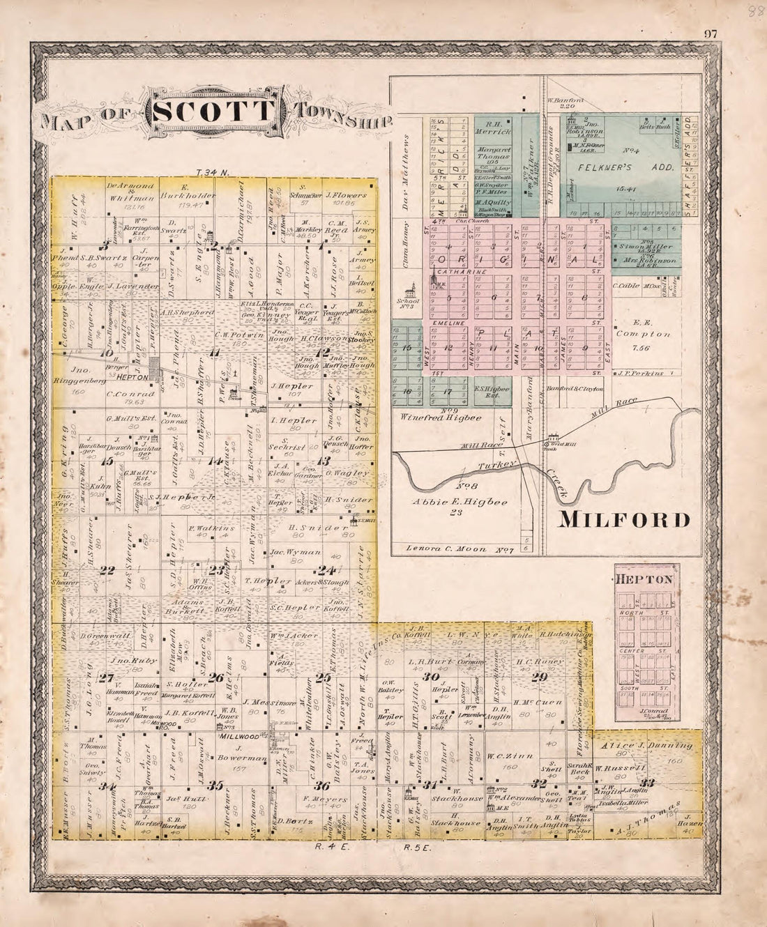 This old map of Scott Township &amp; Milford from New Historical Atlas of Kosciusko Co., Indiana : from 1879 was created by  Kingman Brothers in 1879