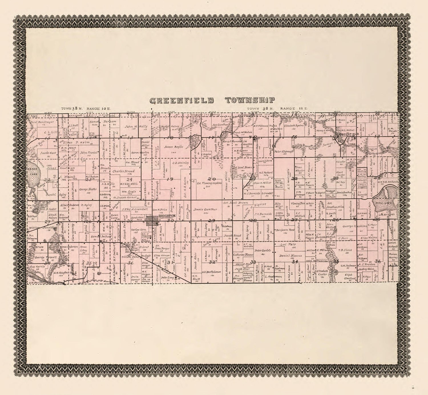 This old map of Greenfield Township from Illustrated Atlas and Columbian Souvenir of La Grange County, Indiana from 1893 was created by  Lagrange Publishing Company in 1893