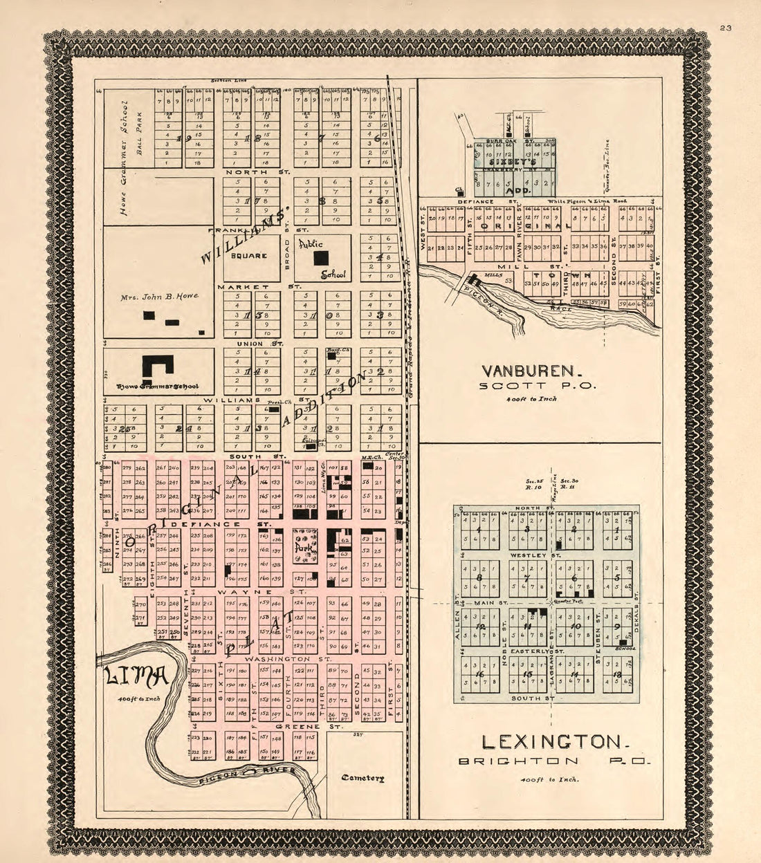 This old map of Lima Township, Lexington Post Office, VanBuren Post Office from Illustrated Atlas and Columbian Souvenir of La Grange County, Indiana from 1893 was created by  Lagrange Publishing Company in 1893