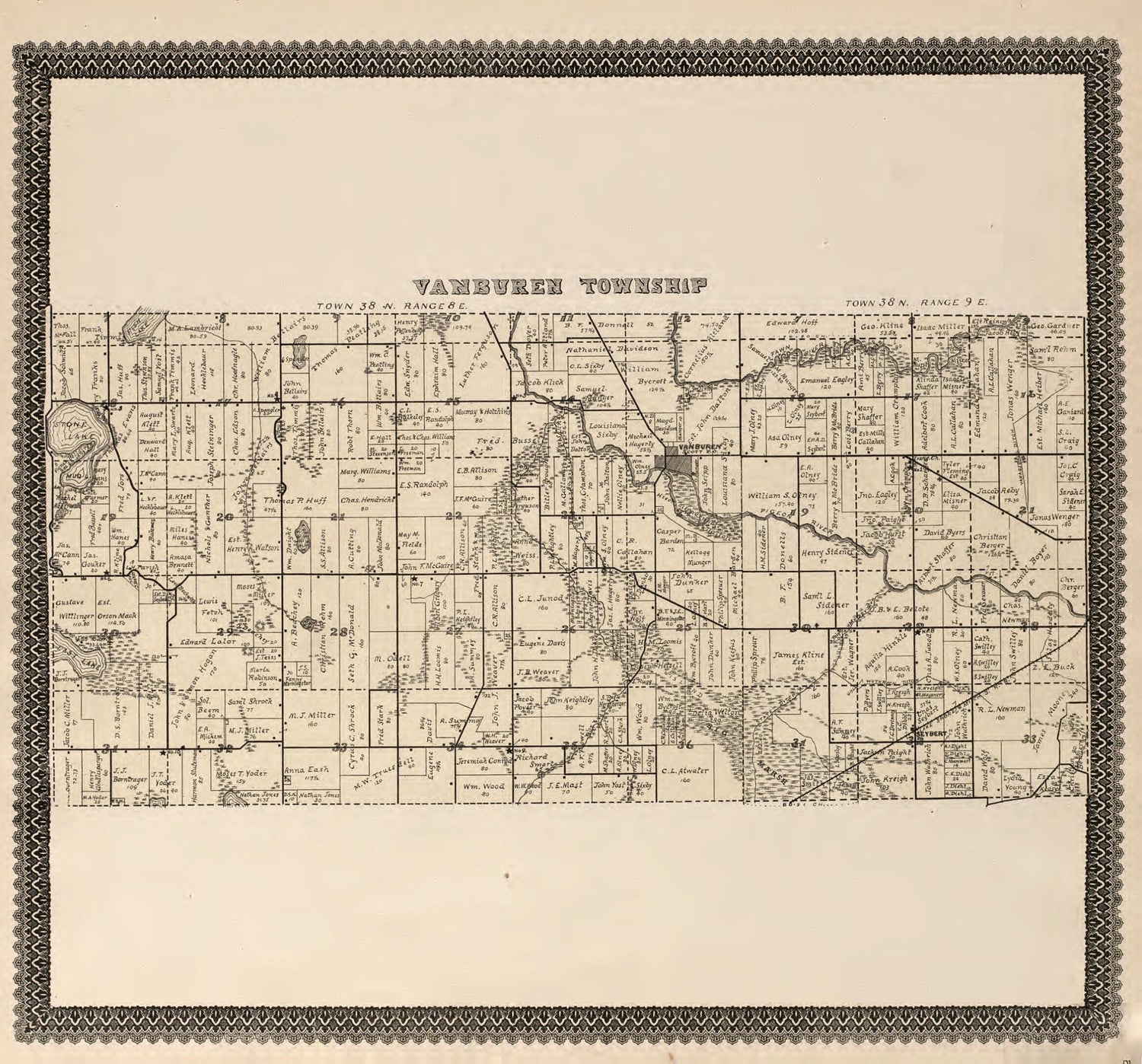 This old map of VanBuren Township from Illustrated Atlas and Columbian Souvenir of La Grange County, Indiana from 1893 was created by  Lagrange Publishing Company in 1893