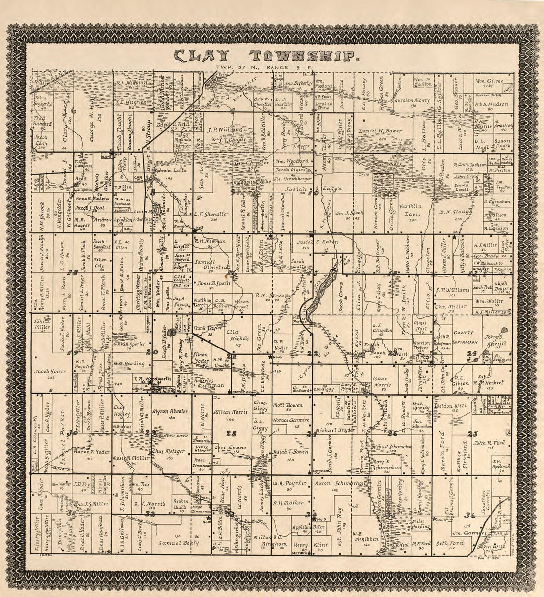 This old map of Clay Township from Illustrated Atlas and Columbian Souvenir of La Grange County, Indiana from 1893 was created by  Lagrange Publishing Company in 1893