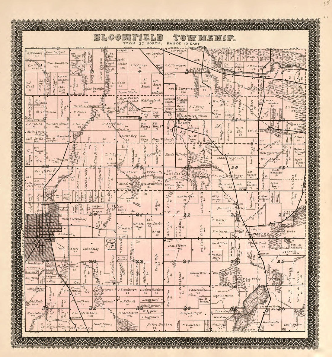 This old map of Bloomfield Township from Illustrated Atlas and Columbian Souvenir of La Grange County, Indiana from 1893 was created by  Lagrange Publishing Company in 1893