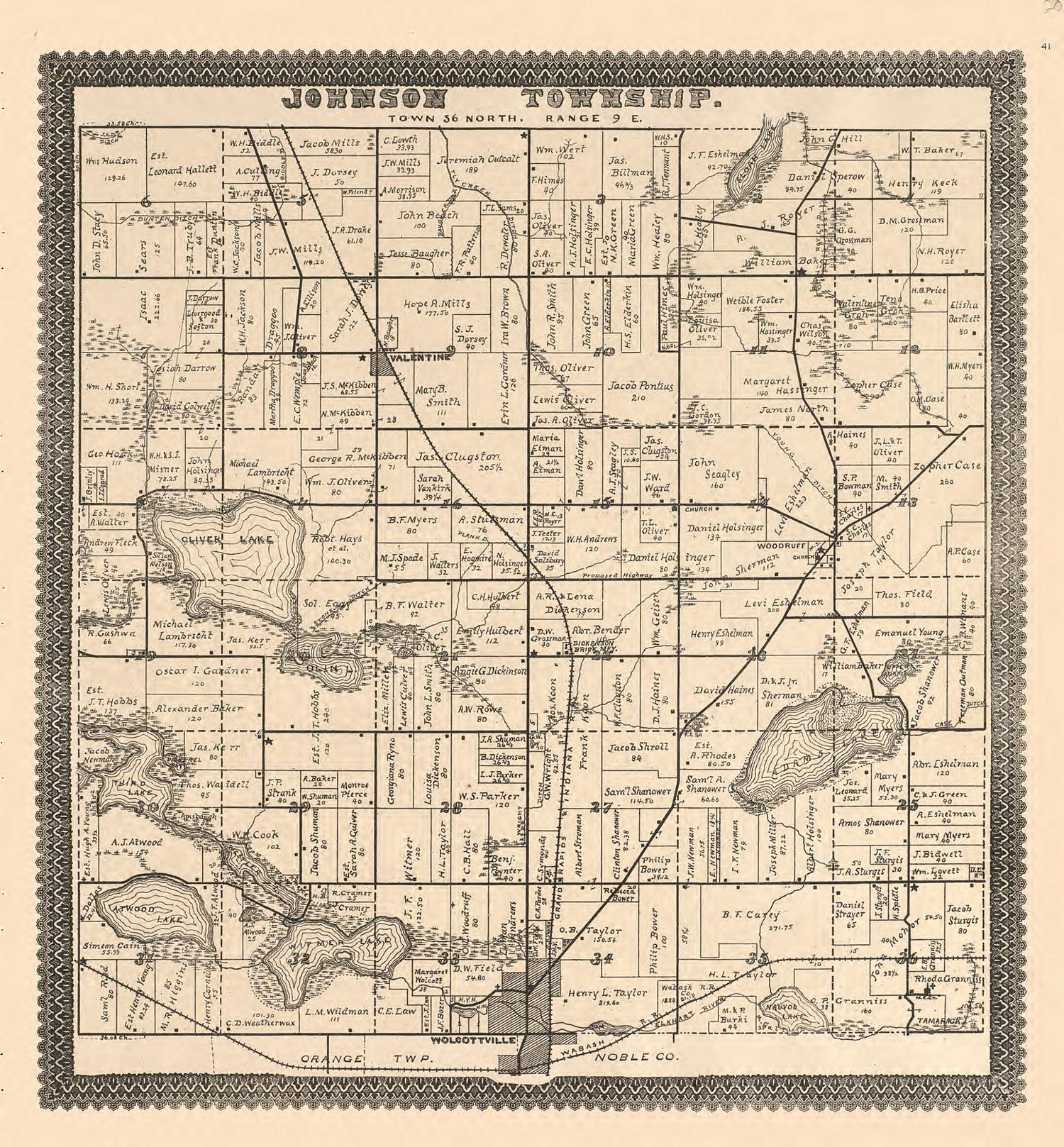 This old map of Johnson from Illustrated Atlas and Columbian Souvenir of La Grange County, Indiana from 1893 was created by  Lagrange Publishing Company in 1893