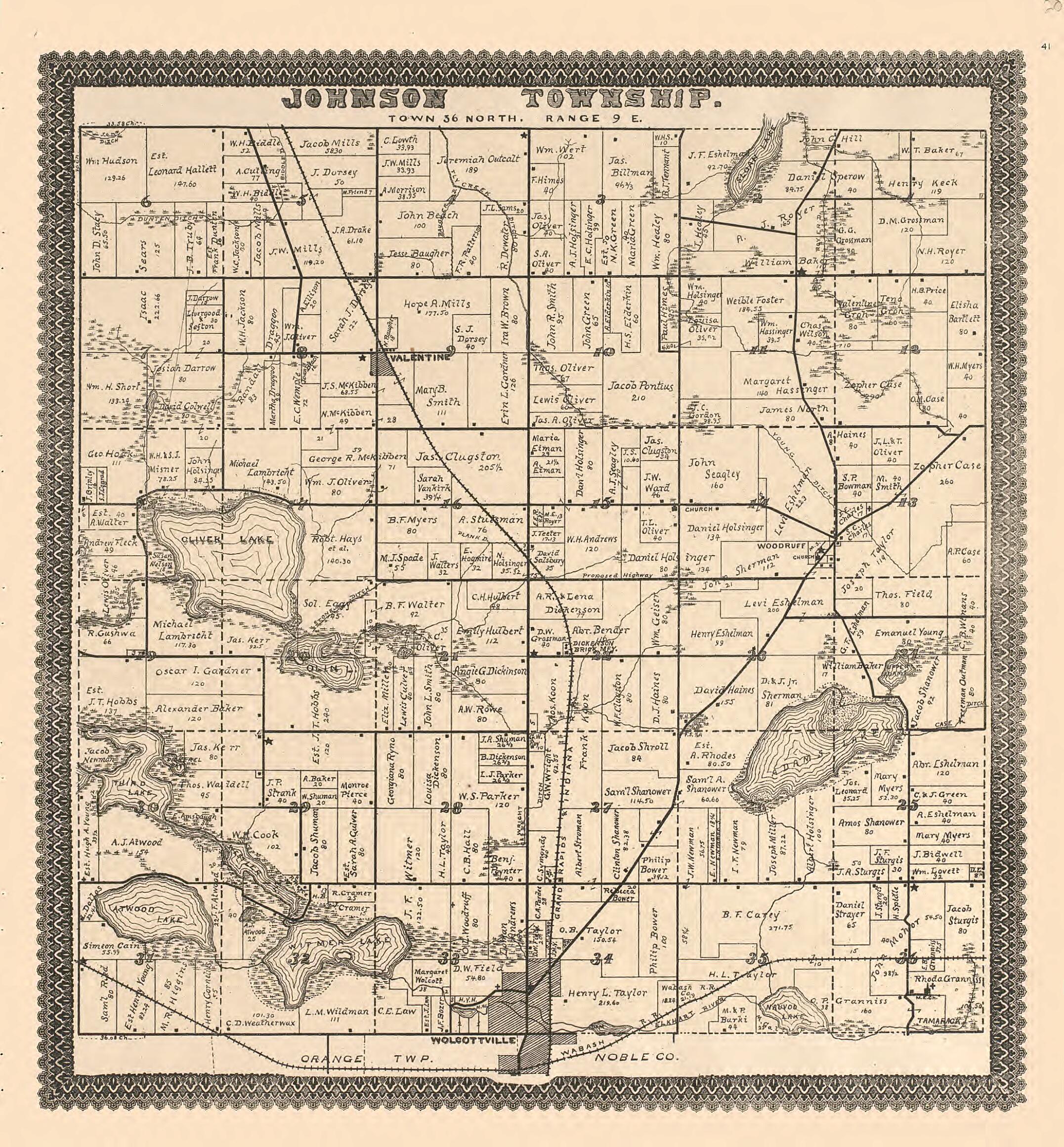 This old map of Johnson from Illustrated Atlas and Columbian Souvenir of La Grange County, Indiana from 1893 was created by  Lagrange Publishing Company in 1893