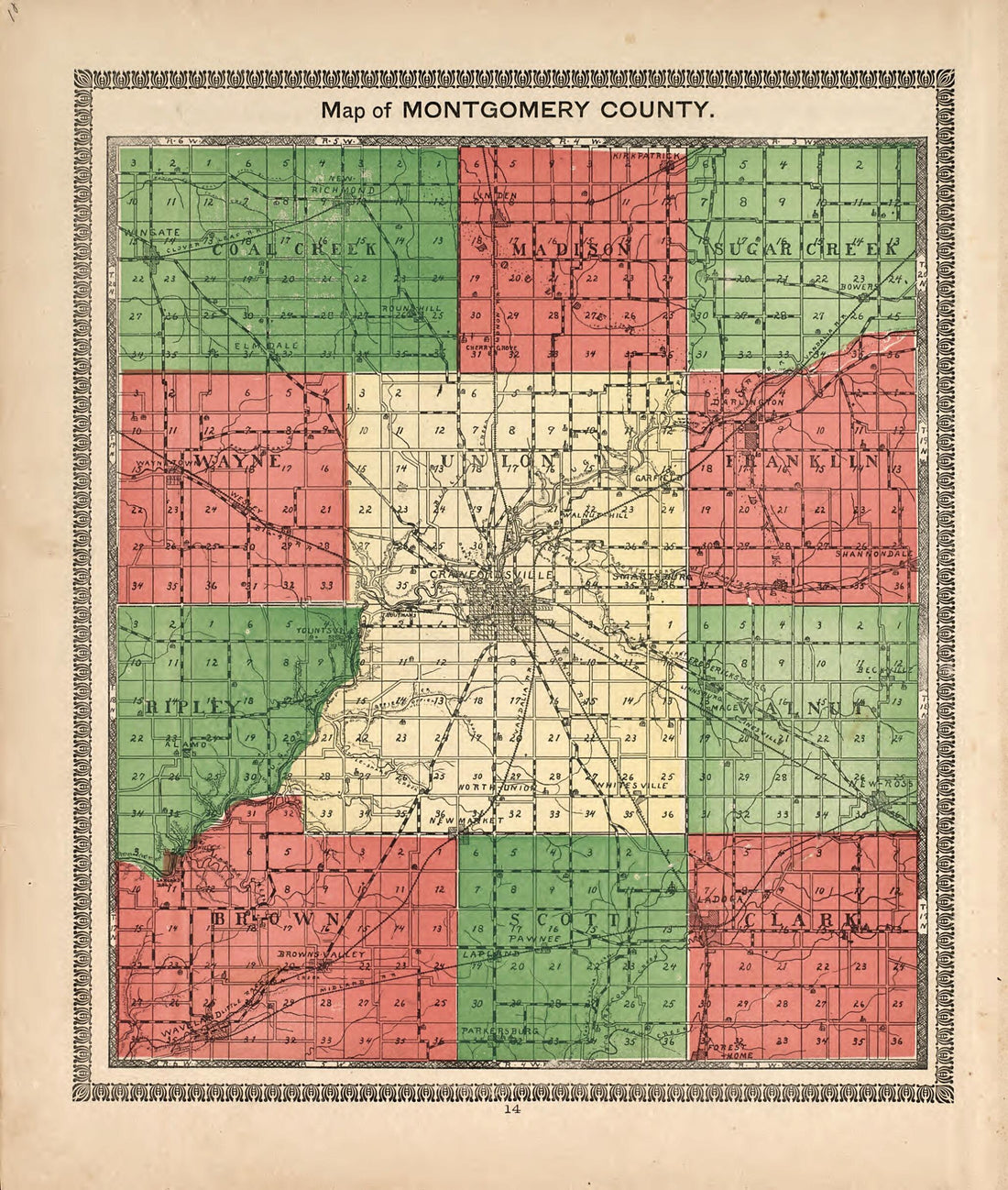 This old map of Map of Montgomery County from Illustrated Atlas of Montgomery County, Indiana from 1898 was created by F. Hoffman in 1898
