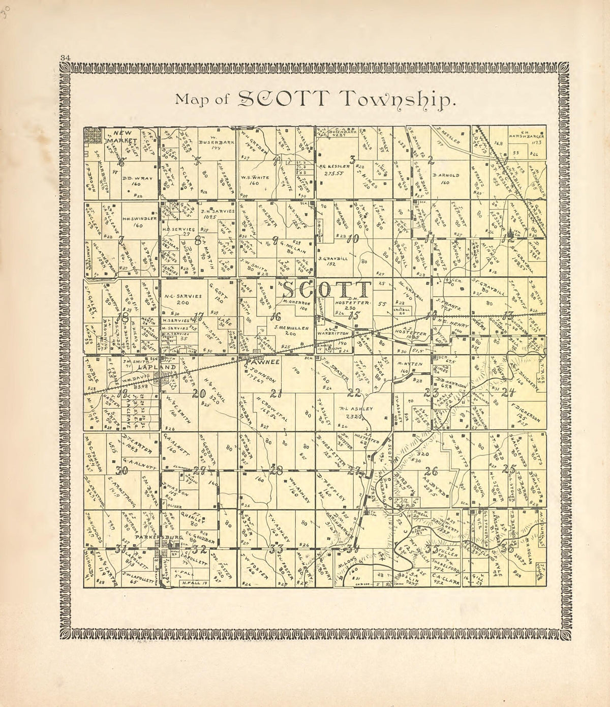 Map of Scott Township from Illustrated Atlas of Montgomery County, Indiana 1898 by Relic Map Company