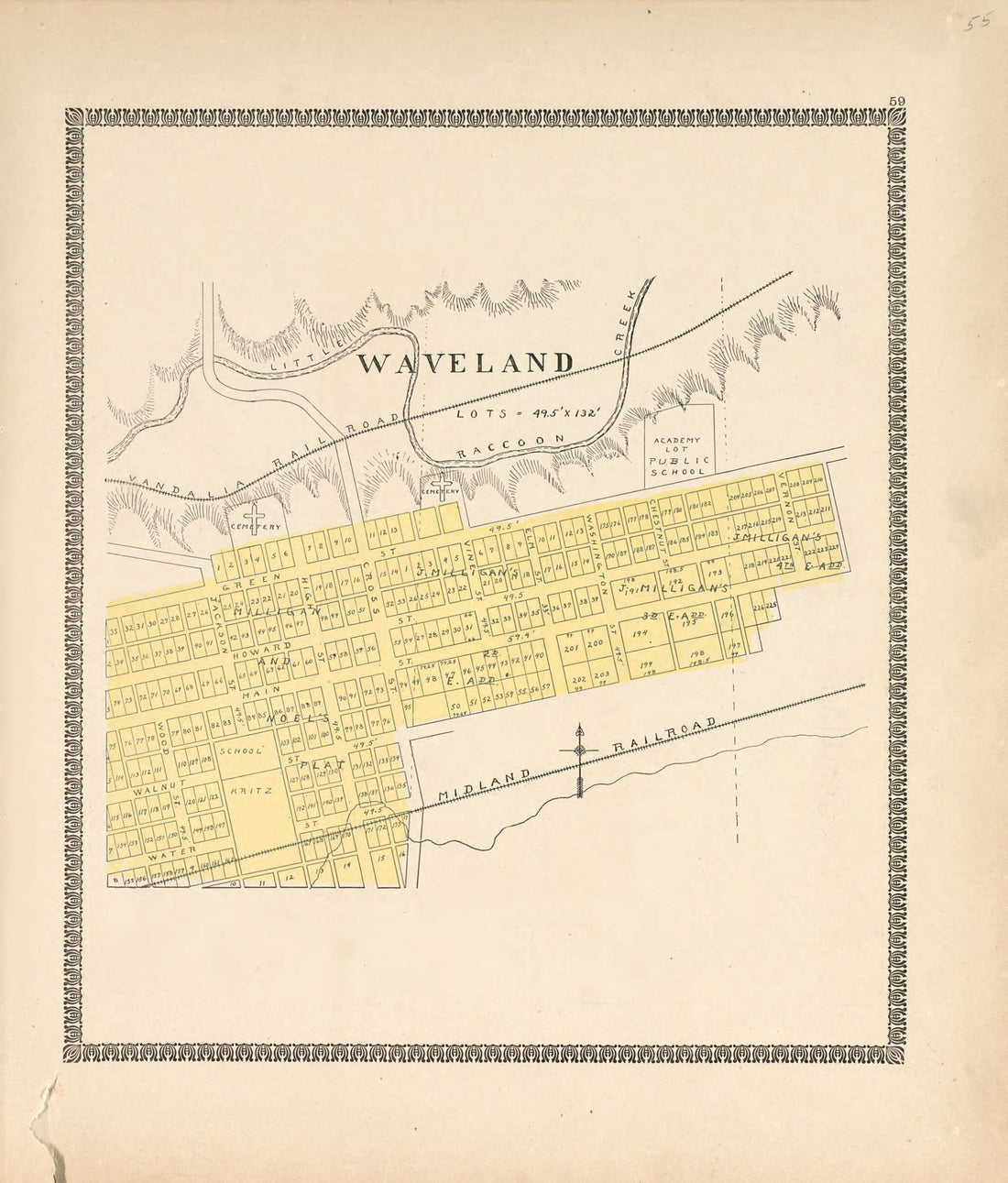 This old map of Waveland from Illustrated Atlas of Montgomery County, Indiana from 1898 was created by F. Hoffman in 1898