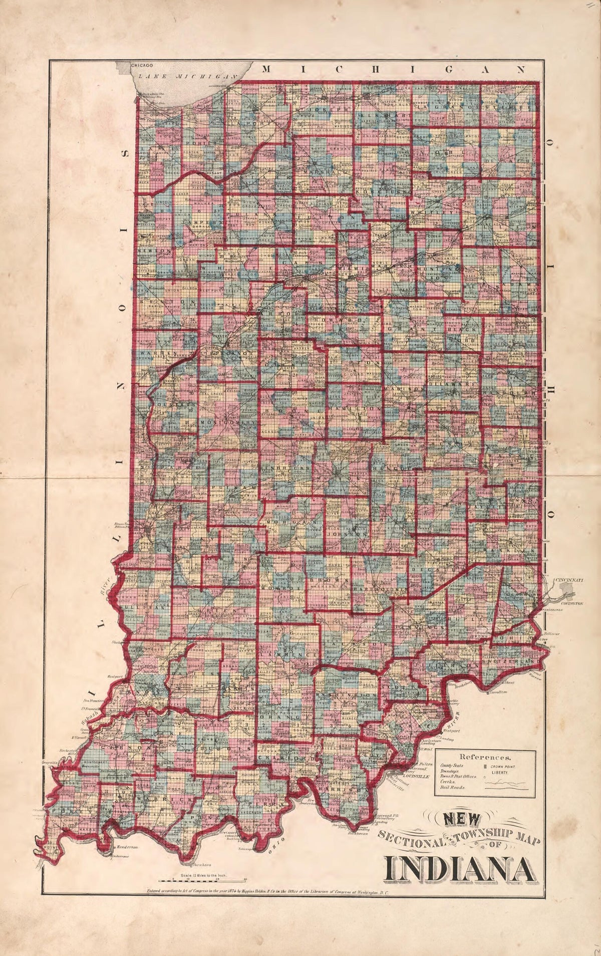 New Sectional Township Map of Indiana from Hardesty&