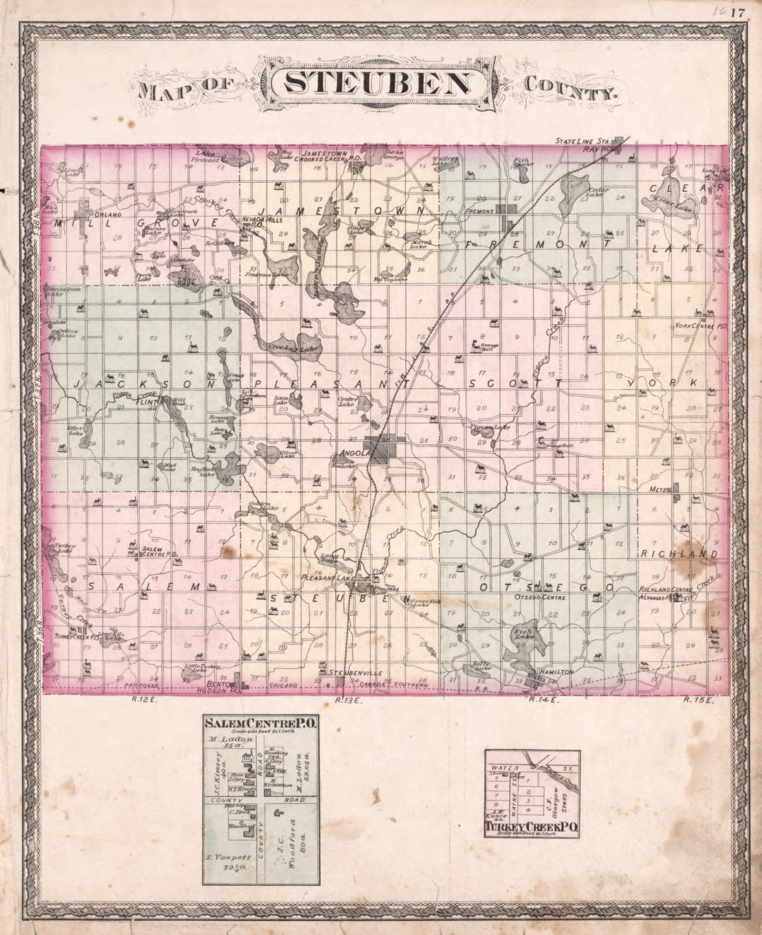 This old map of Map of Steuben County from Illustrated Historical Atlas of Steuben County, Indiana from 1880 was created by  J.H. Beers &amp; Co in 1880