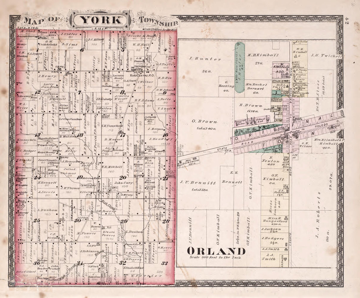York Township from Illustrated Historical Atlas of Steuben County, Indiana 1880 by Relic Map Company