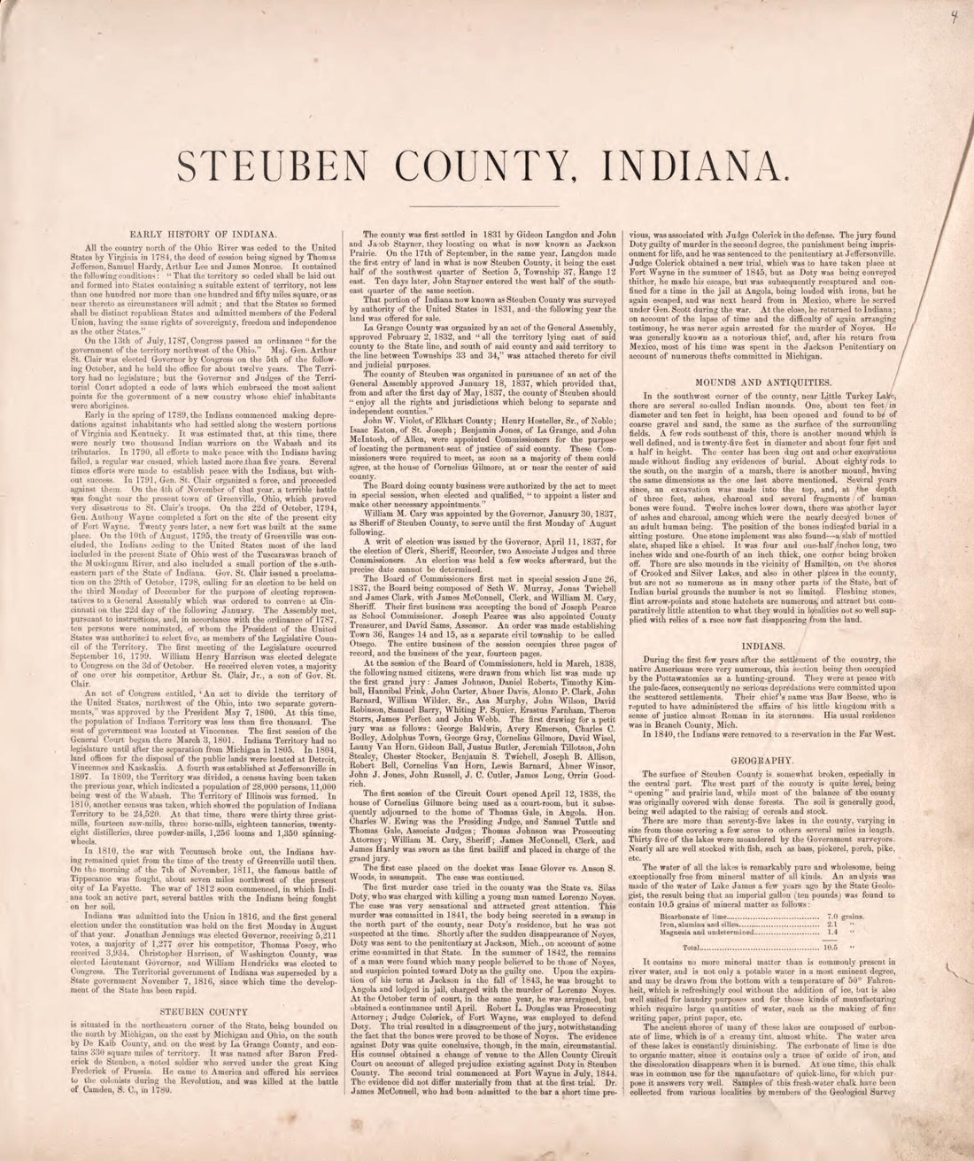 This old map of Steuben County, Indiana from Illustrated Historical Atlas of Steuben County, Indiana from 1880 was created by  J.H. Beers &amp; Co in 1880