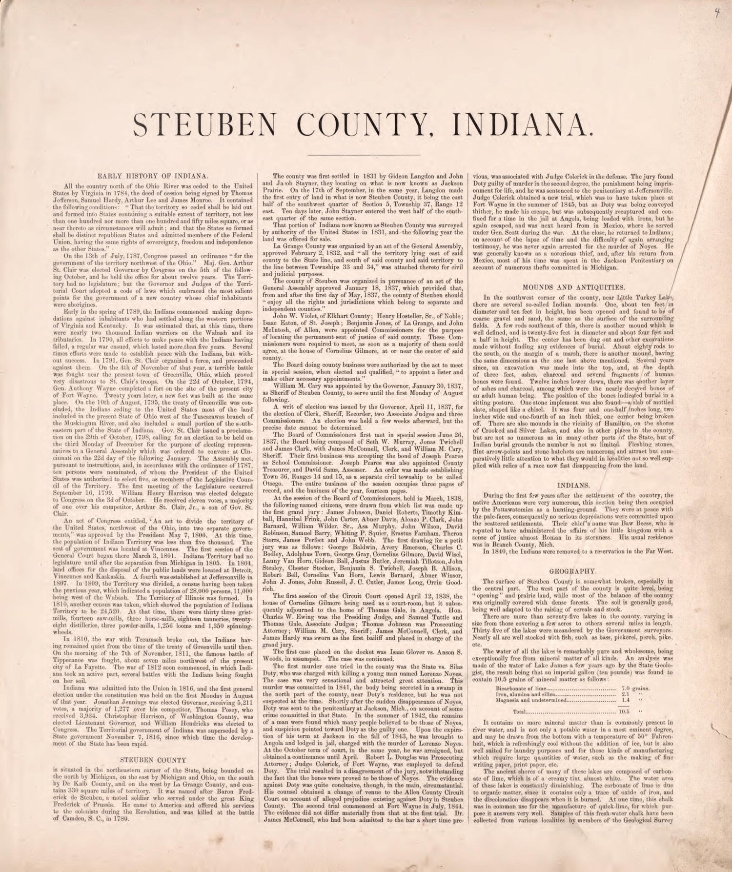 This old map of Steuben County, Indiana from Illustrated Historical Atlas of Steuben County, Indiana from 1880 was created by  J.H. Beers &amp; Co in 1880