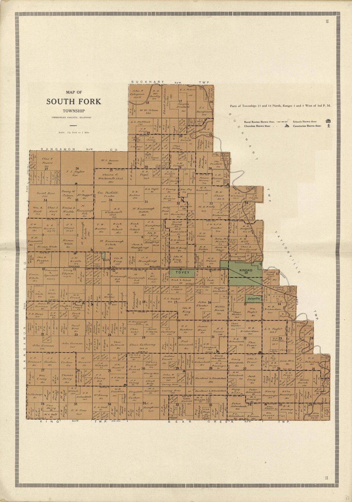 Map of South Fork Township from Plat Book and Complete Survey of Christian County, Illinois 1924 by Relic Map Company