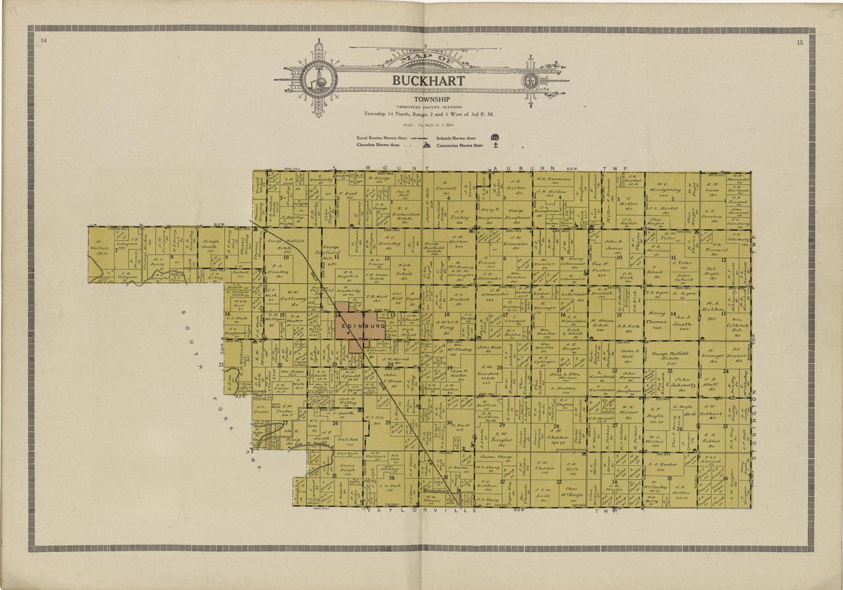 Map of Buckhart Township from Plat Book and Complete Survey of Christian County, Illinois 1924 by Relic Map Company
