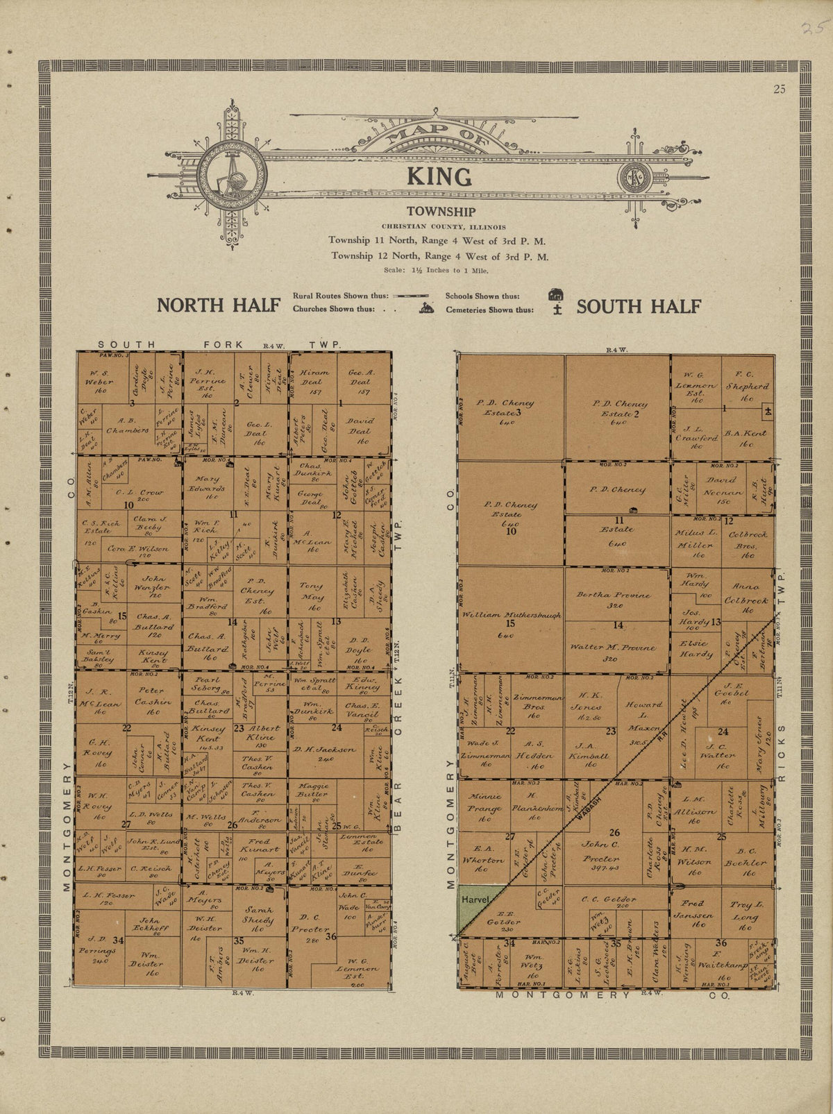 Map of King Township from Plat Book and Complete Survey of Christian County, Illinois 1924 by Relic Map Company