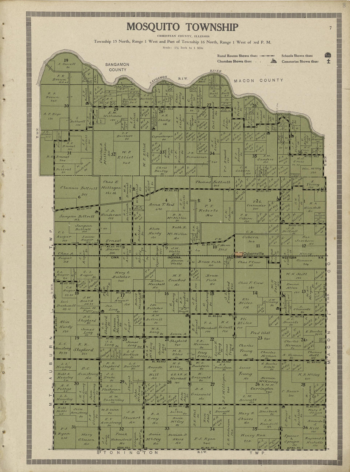Mosquito Township from Plat Book and Complete Survey of Christian County, Illinois 1924 by Relic Map Company